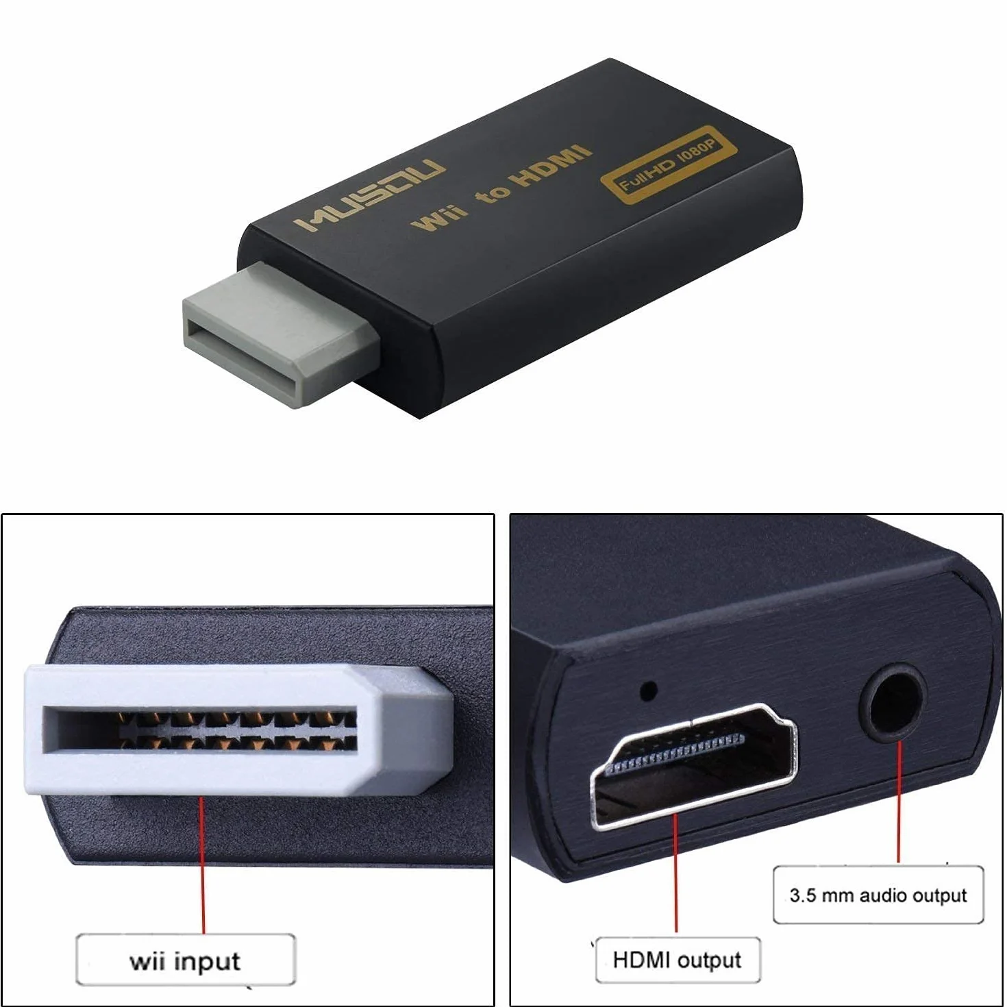 Musou Adapter Wii na HDMI 1080P/720P HD Konwerter z 3,5 mm Wyjście Audio Stereo do Nintendo HDTV