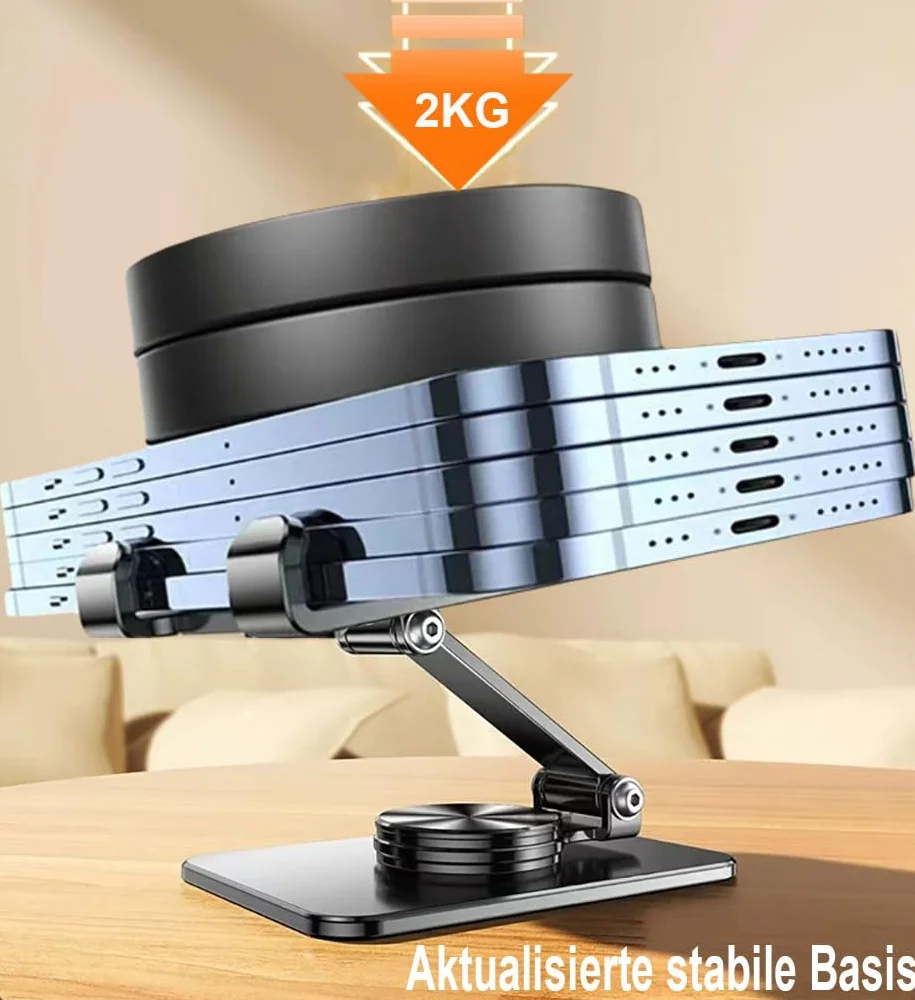 Obrotowy stojak na telefon komórkowy o 360°, składany uchwyt na telefon komórkowy, regulowany, lakierowany metalowy stojak na telefon komórkowy, regulowany stojak na biurko do smartfonów