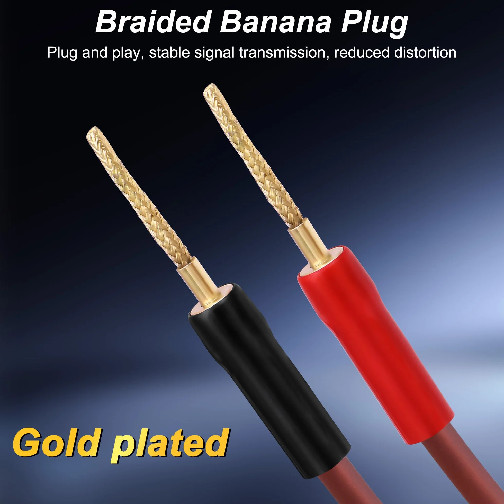 XMSJSIY Flex Pin Banane Kabel głośnikowy 14AWG HiFi Audio OFC spleciony terminal złocony w złoto wtyczka głośnikowa kabel audio głośnikowy do wzmacniacza systemu dźwiękowego - 2M / 6.56 stóp