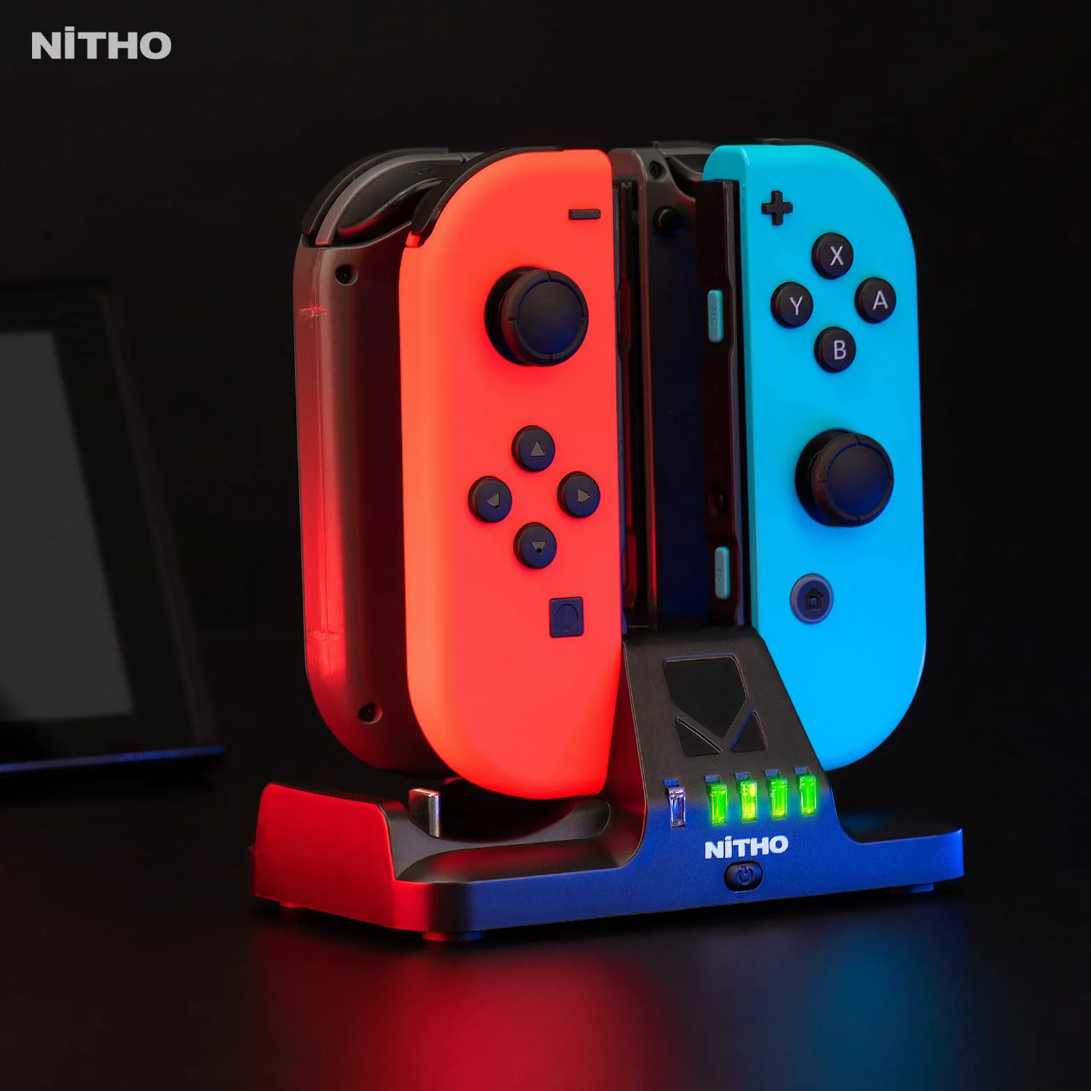 NiTHO Stacja ładująca kompatybilna z Joy-con i kontrolerem Pro Nintendo Switch, ładowanie do 4 kontrolerów Joy-con lub 2 Joy-con i 1 pilot Pro, stacja ładowania ze wskaźnikiem LED