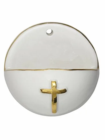 MaMeMi Kropielnica porcelanowa złoty krzyż rant Ø 6 cm ścienna
