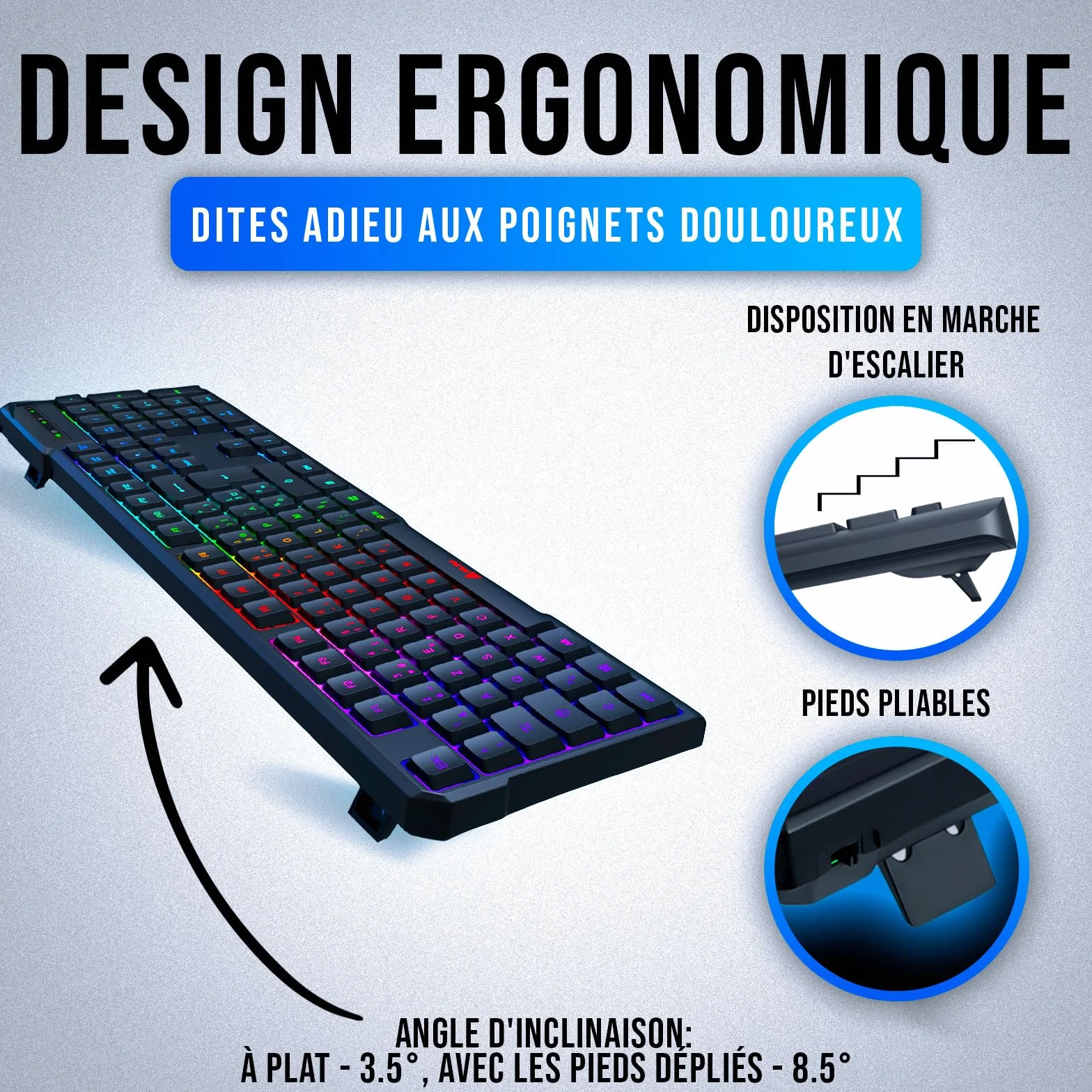 KLIM Chroma Gaming Keyboard AZERTY FRANCE Wired USB RGB Black PC PS4 Windows Mac