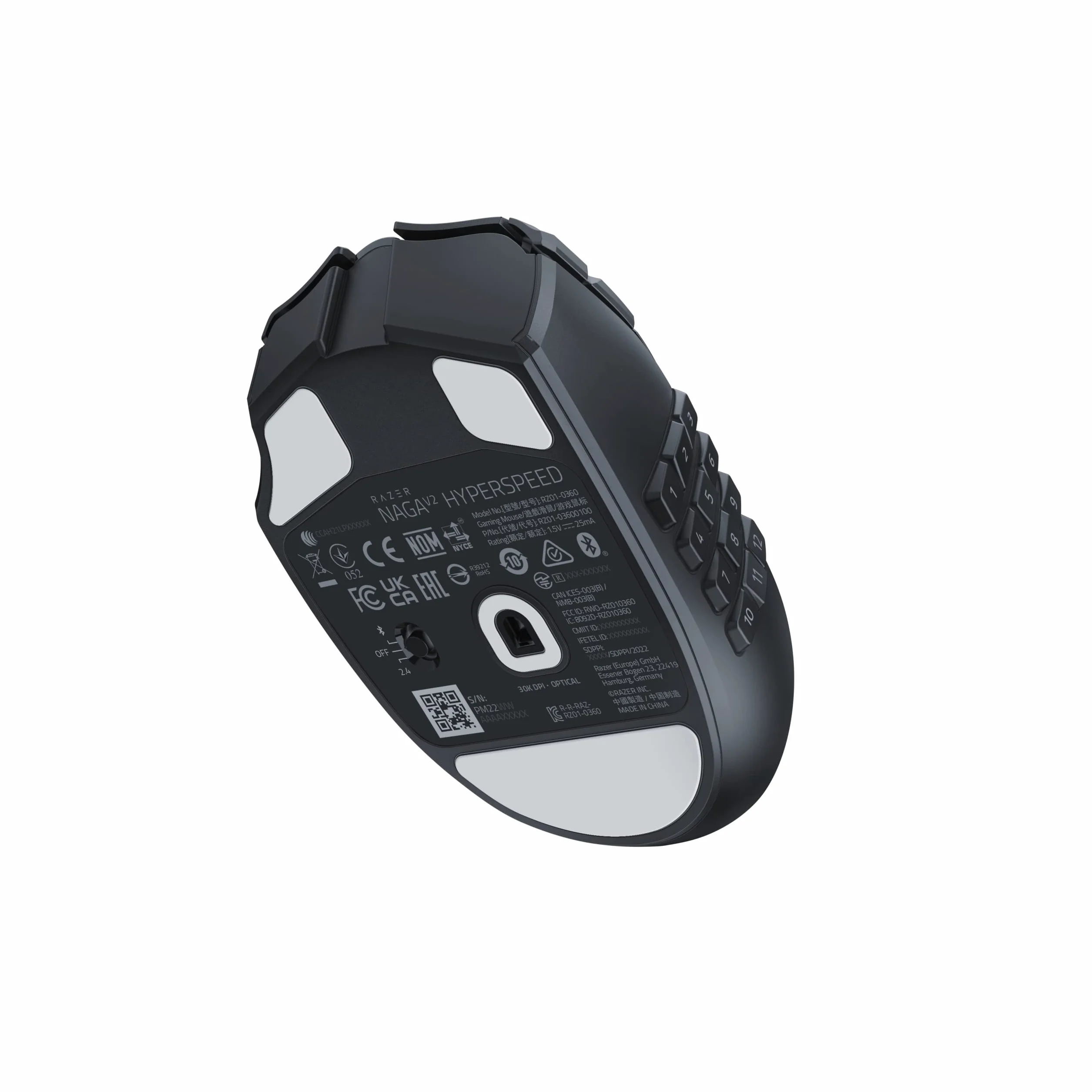 Razer Naga V2 HyperSpeed - ergonomiczna, bezprzewodowa mysz do gier MMO (z 19 programowalnymi przyciskami, bezprzewodowa technologia HyperSpeed 2,4 GHz, do 250 godzin, czujnik optyczny 30K) Czarna