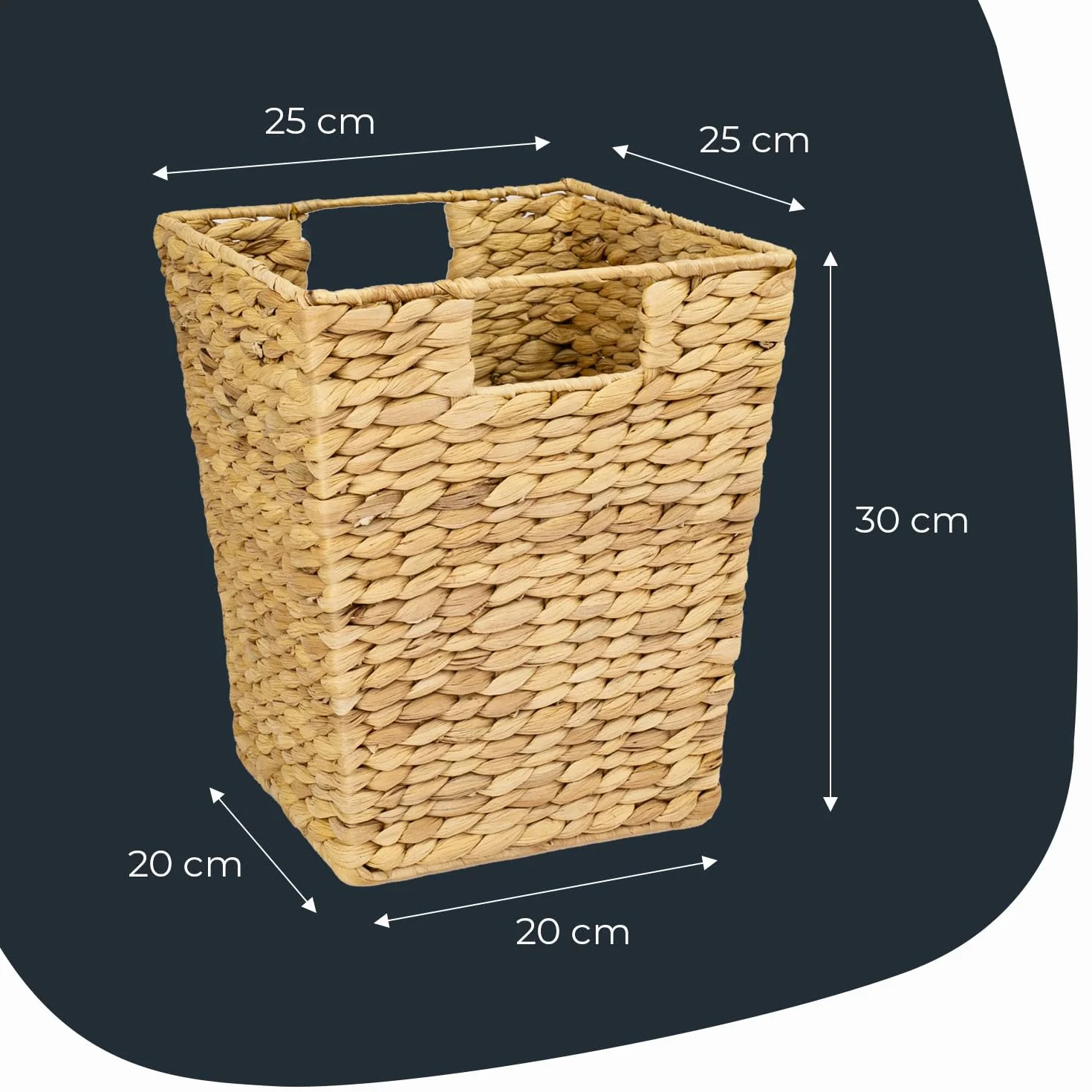 HMF Kosz na śmieci pleciony z hiacyntu wodnego kwadratowy 25 x 25 x 30 cm 2 uchwyty