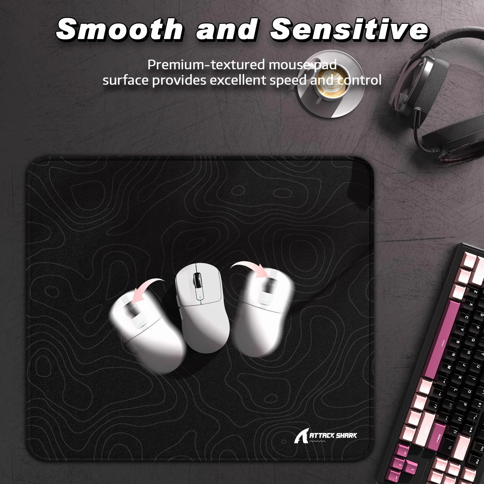ATTACK SHARK CM02 eSports Gaming Mouse Pad, Wodoodporna Powłoka Duża Podkładka Pod Mysz, Tekstura Drobnego Piasku, Antypoślizgowa Podstawa, 450x400x4MM - Czarny Kontur