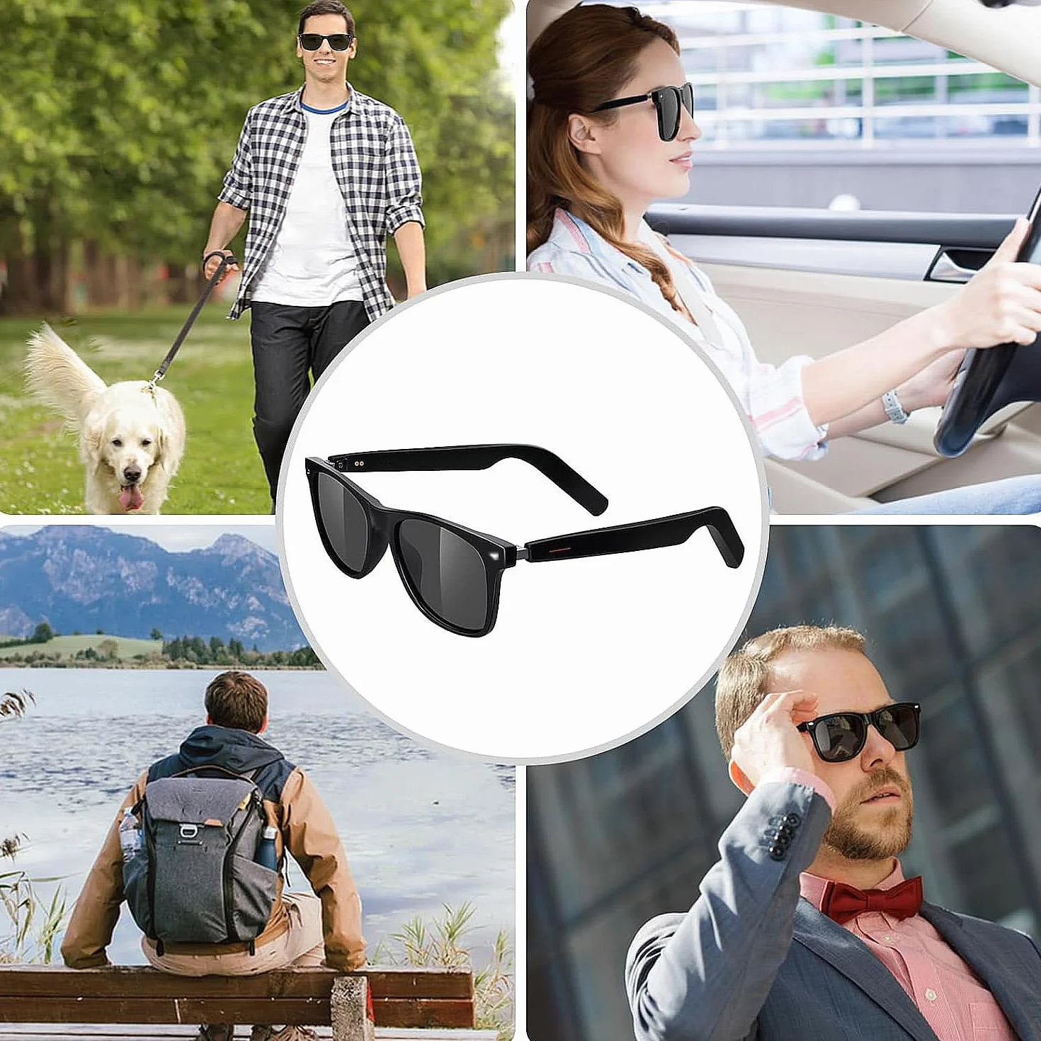 OVLENG Inteligentne okulary Bluetooth 5.3 - Inteligentne okulary Smart Glasses, inteligentne okulary z słuchanymi piosenkami, asystent głosowy, do wszystkich urządzeń, aktywności na świeżym powietrzu,