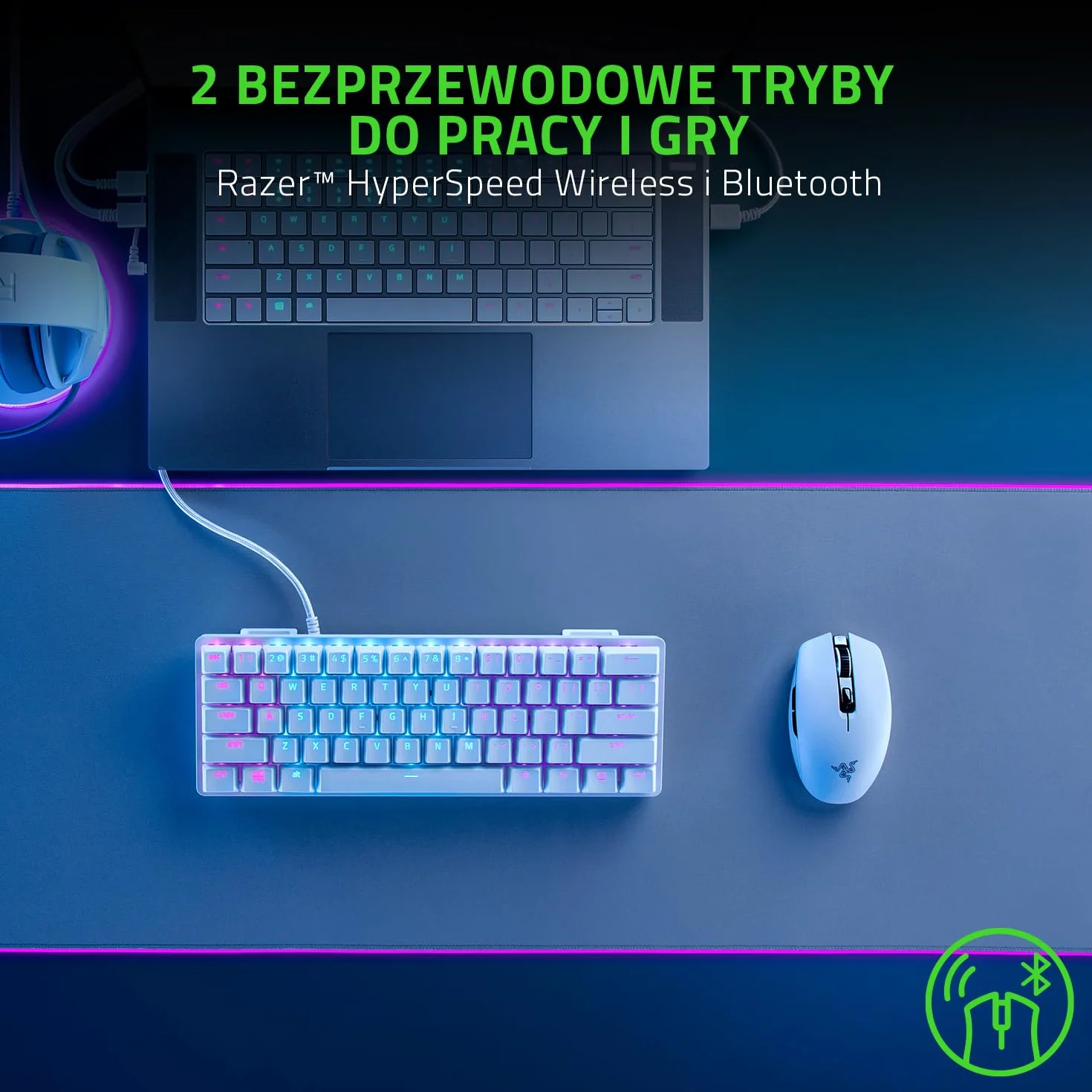 Razer Orochi V2 Mercury - Bezprzewodowa mysz dla graczy mobilnych z baterią o nawet 950-godzinnym działaniu (Ultralekka konstrukcja, 2 tryby bezprzewodowe) Biały