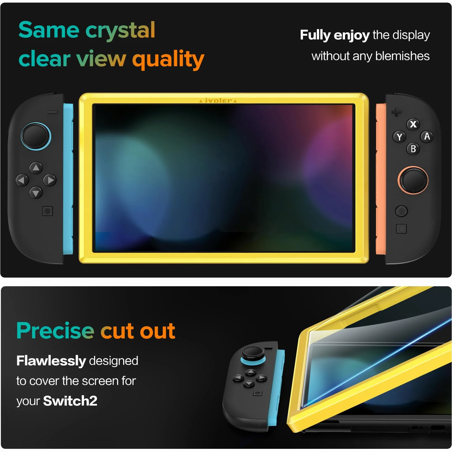 iVoler 4 szt. szkło hartowane do Nintendo Switch 2 (2025). Szybki montaż w 30s dzięki ramce pozycjonującej, twardość 9H, HD-Klar, odporne na zarysowania i bąbelki