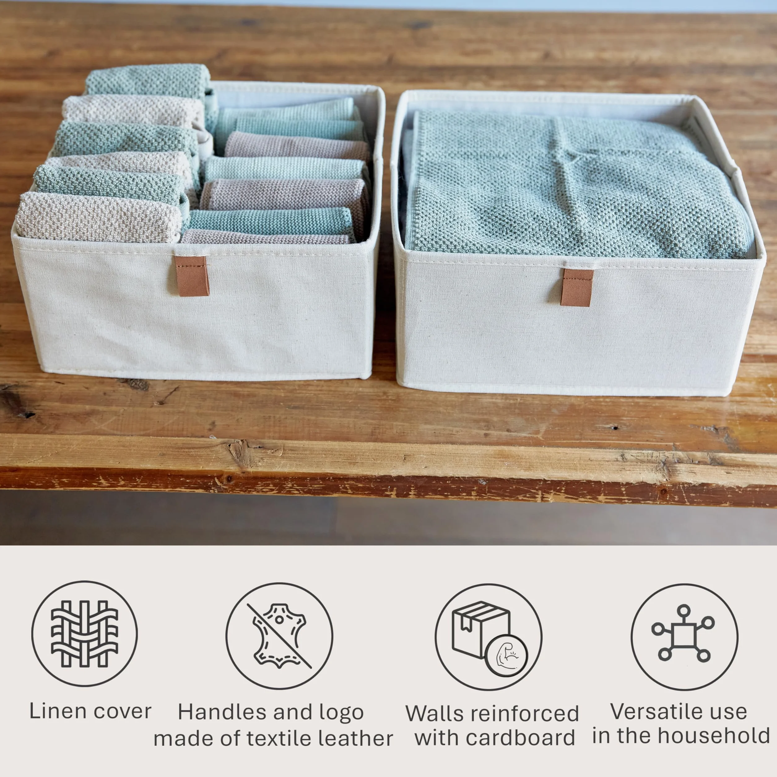 Love IT Store IT 2-częściowy organizer do szafy na ubrania z mieszanki lnu i bawełny, wzmocniony kartonem, zestaw z dwoma dużymi pudełkami, kolor beżowy, 30 x 30 x 15 cm
