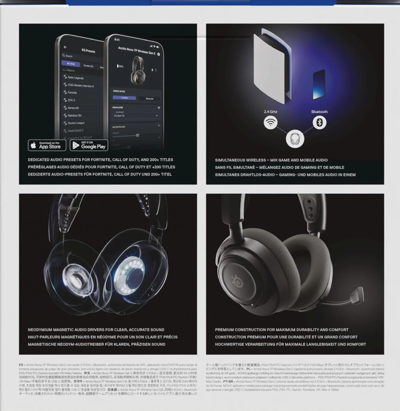 SteelSeries Arctis Nova 7P Wireless Gen 2 Gaming Headset 50H Battery Neodymium Drivers 2.4GHz/Bluetooth PS5 PC Switch Mobile