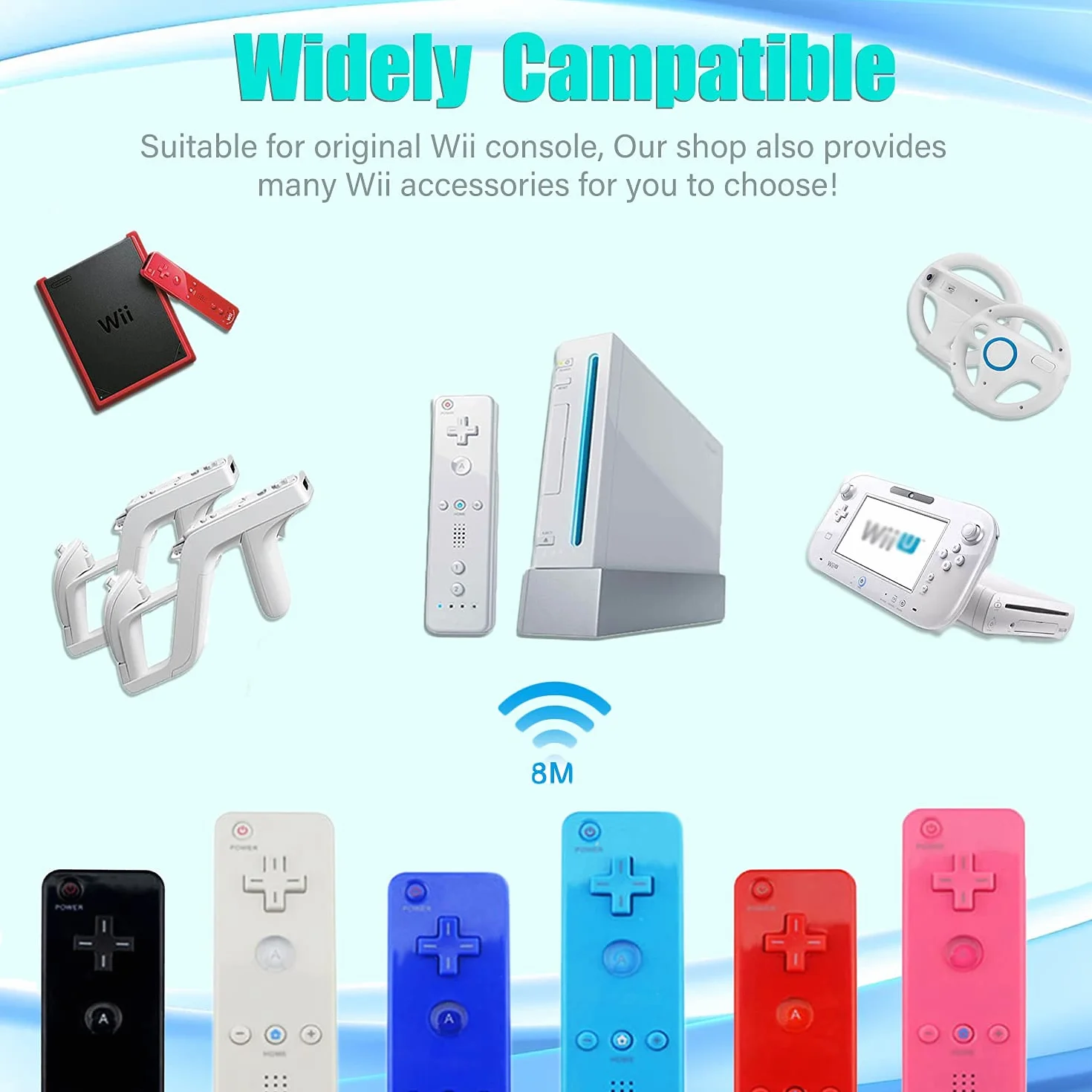TechKen zestaw 2 sztuk kontrolerów Wii lewostronnych z Motion Plus, pilot Wii Remote z silikonową osłoną i opaską na rękę