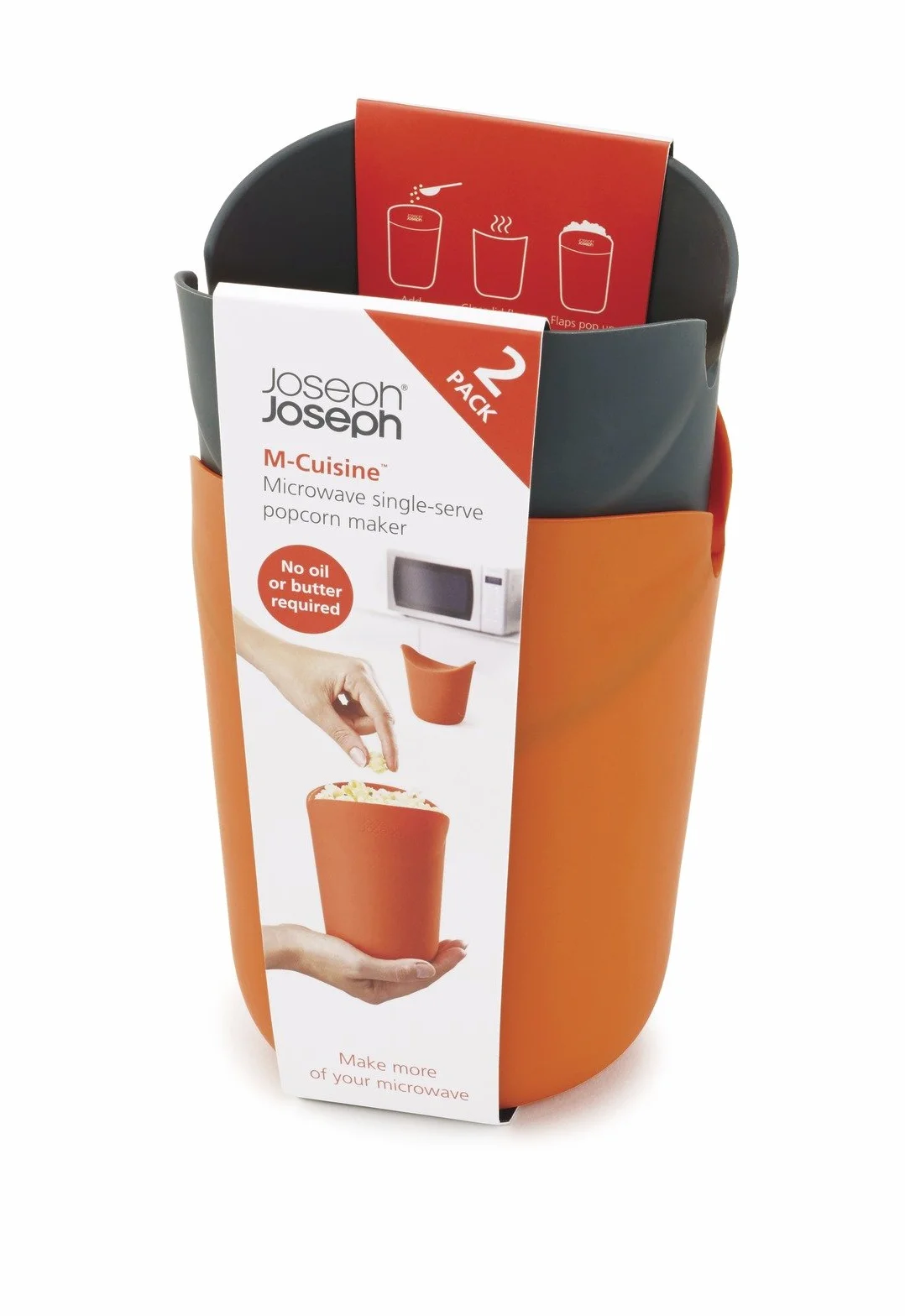 Joseph Joseph M-Cuisine przyrząd do robienia popcornu, zestaw 2 sztuk, pomarańczowy/szary