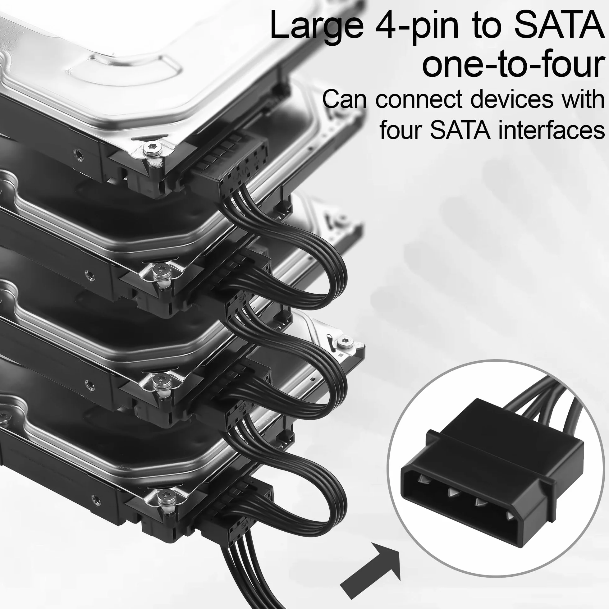 Molex do 4 x kabel rozdzielacza zasilania SATA 52 cm 18AWG ocynowana miedź - do rozszerzenia PC/NAS/serwera HDD/SSD