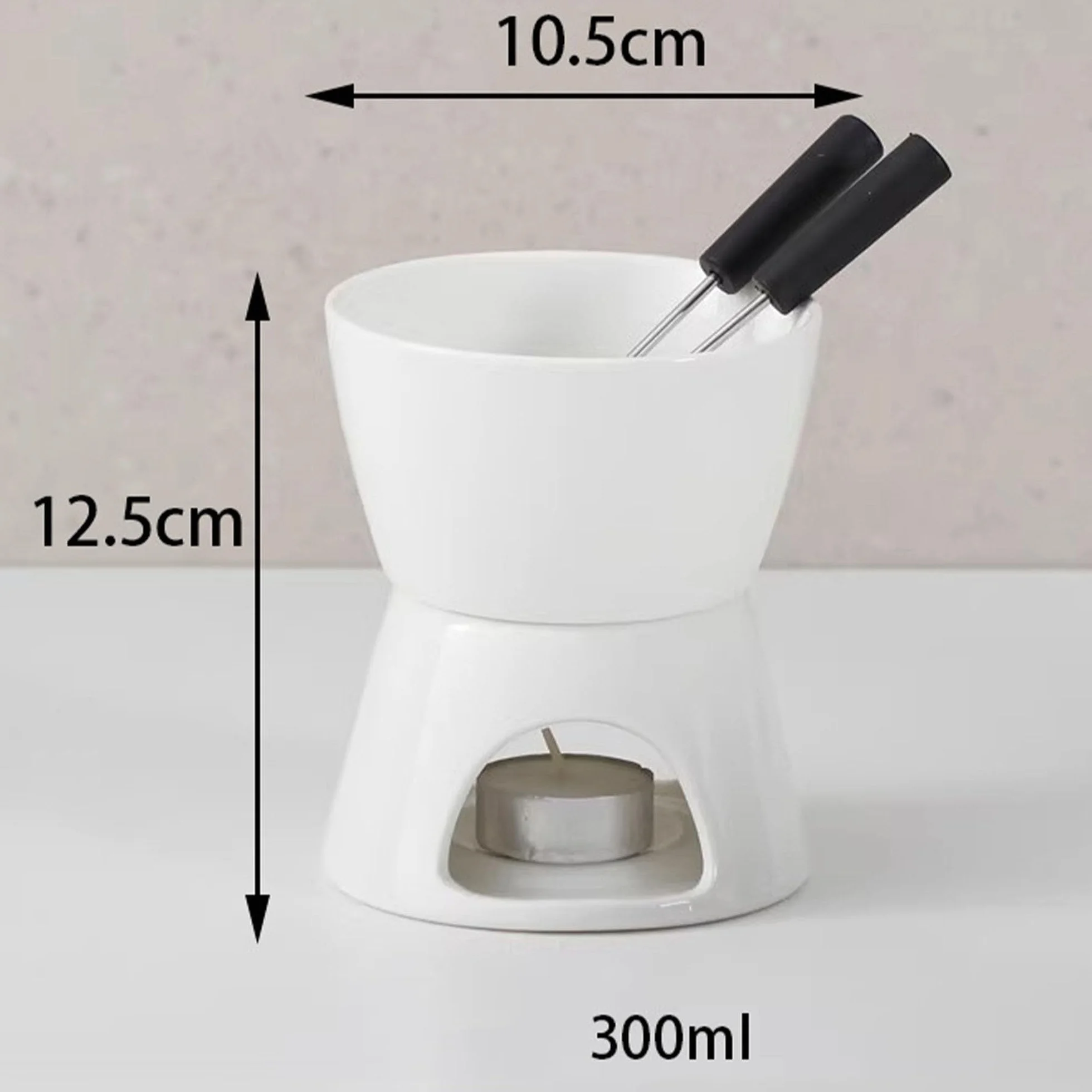 Zestaw garnków do czekoladowego fondue, kompletny zestaw do serowego fondue ze świecą i 4 widelcami, mini garnek do czekoladowego fondue, porcelanowy garnek do topienia, do domu,Biały