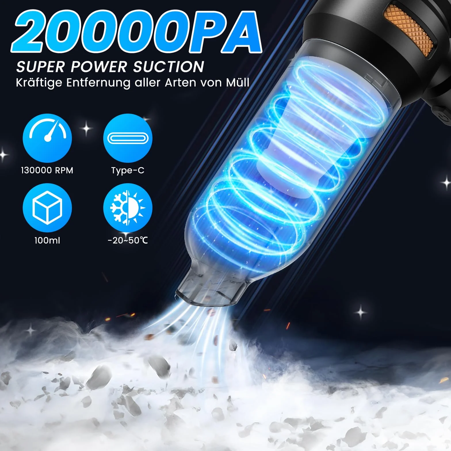 Akumulatorowy odkurzacz ręczny bezprzewodowy 20000Pa 6000mAh