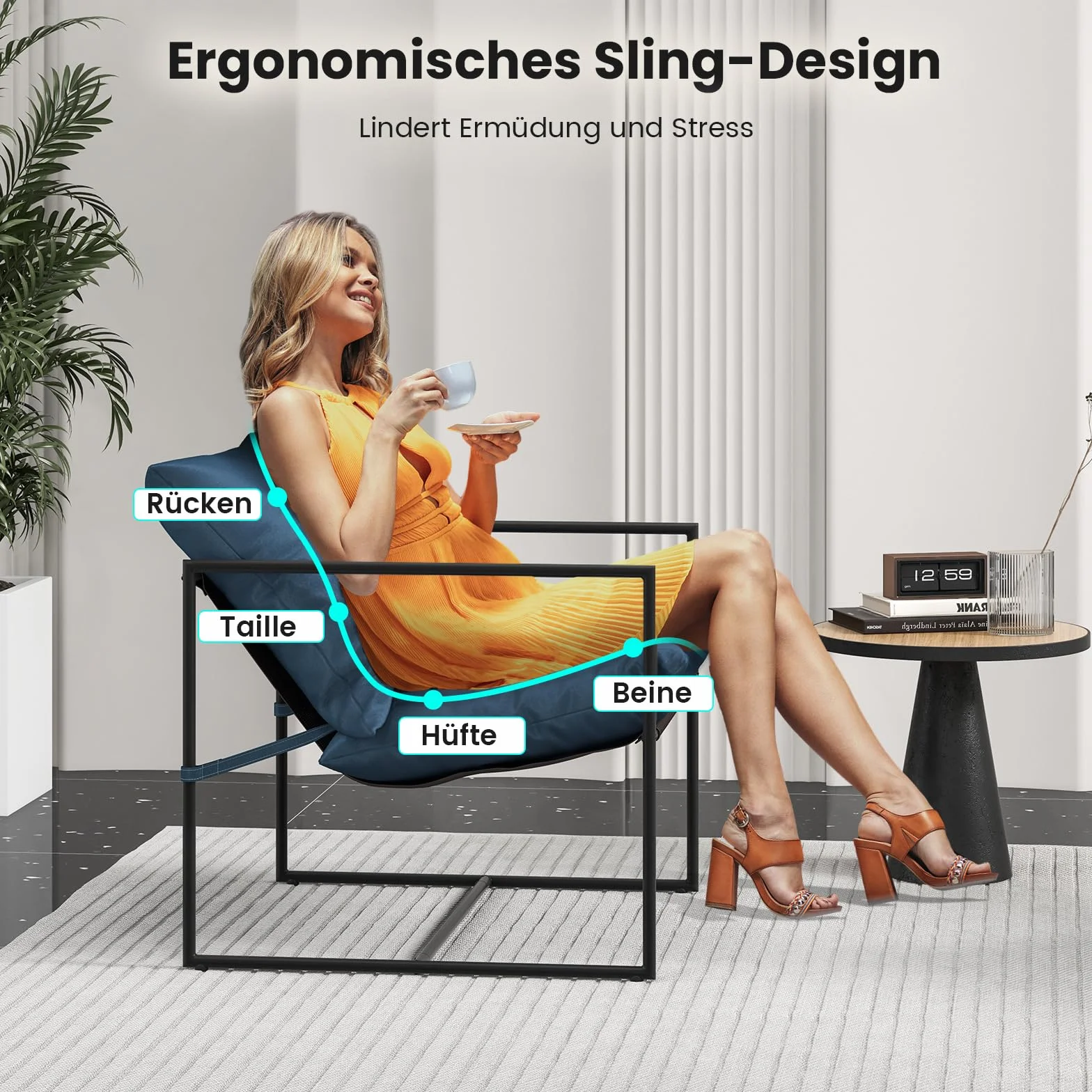 COSTWAY Sling Accent Chairs zestaw 2 foteli wypoczynkowych z poduszką na siedzisko i oparcie, fotel z metalową ramą i oddychającym materiałem do siedzenia, do salonu, na balkon