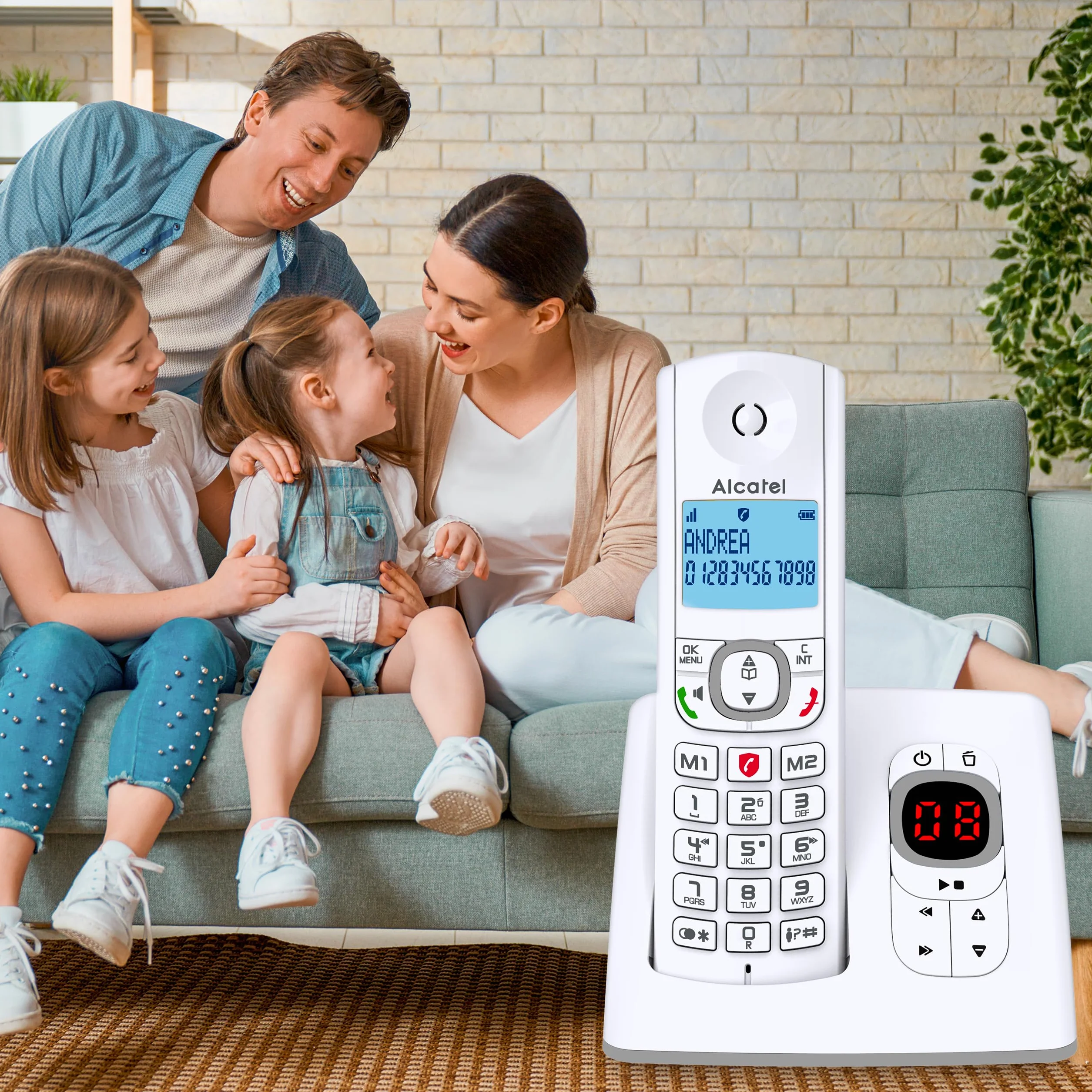 Alcatel F530 Voice Trio, telefon bezprzewodowy z automatyczną sekretarką i 3 słuchawkami, blokowanie połączeń i funkcją głośnomówiącą biały/szary