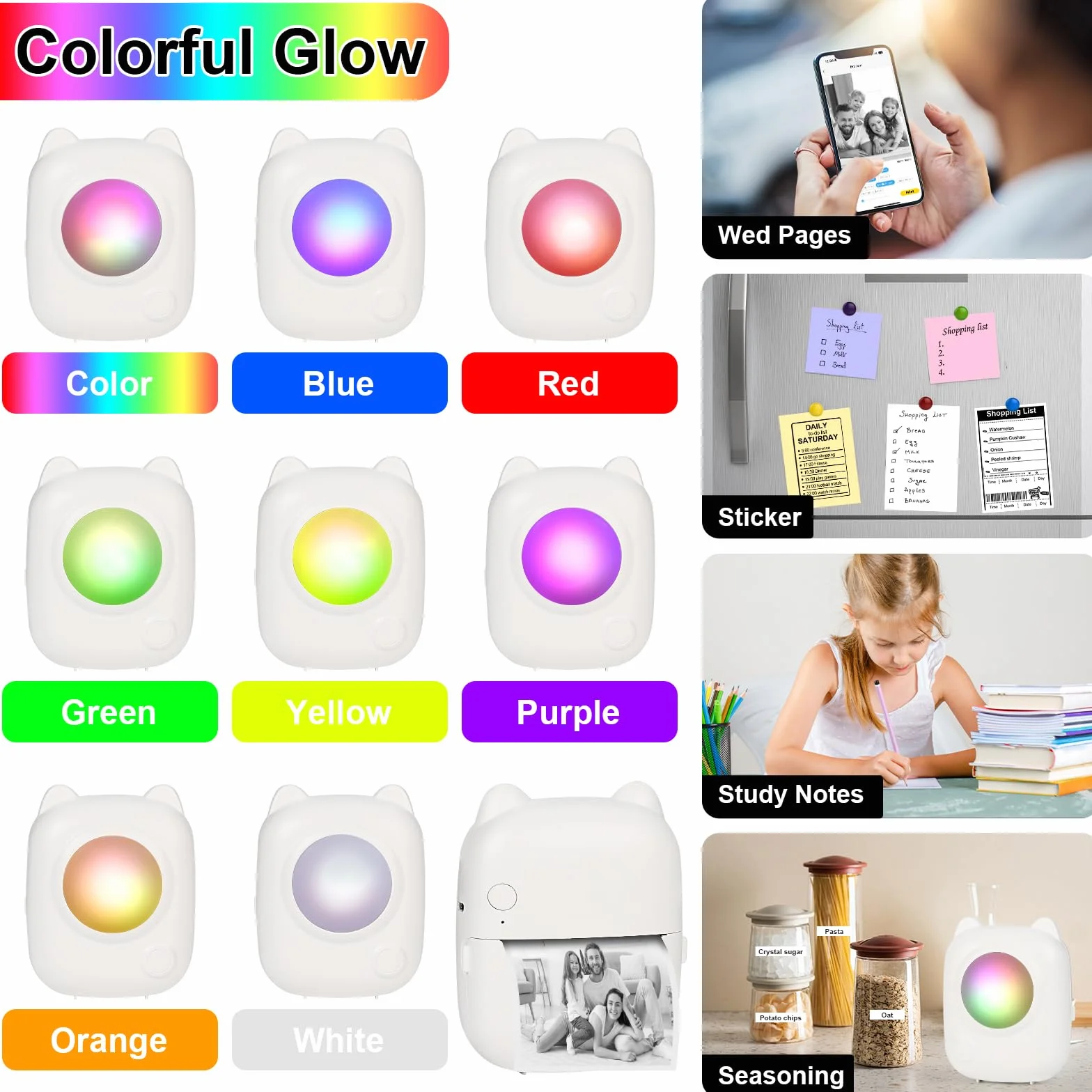 Mini drukarka, mobilna drukarka fotograficzna, przenośna mini drukarka fotograficzna, bezprzewodowa drukarka fotograficzna, 10 rolek papieru do drukarki i 5 kredek, smartfon, drukarka