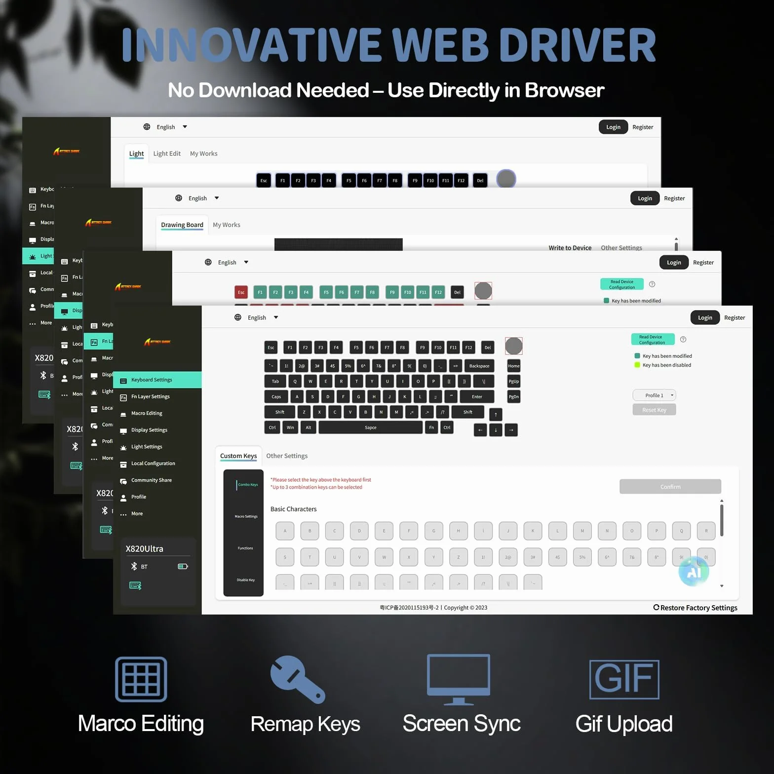 ATTACK SHARK X820 Ultra Bezprzewodowa Klawiatura Mechaniczna z Wyświetlaczem TFT i Pokrętłem, 75% Wymienne Przełączniki, Klawiatura Gamingowa, BT/2.4G/USB-C, RGB (Czarna Gradientowa–Switch Gift)
