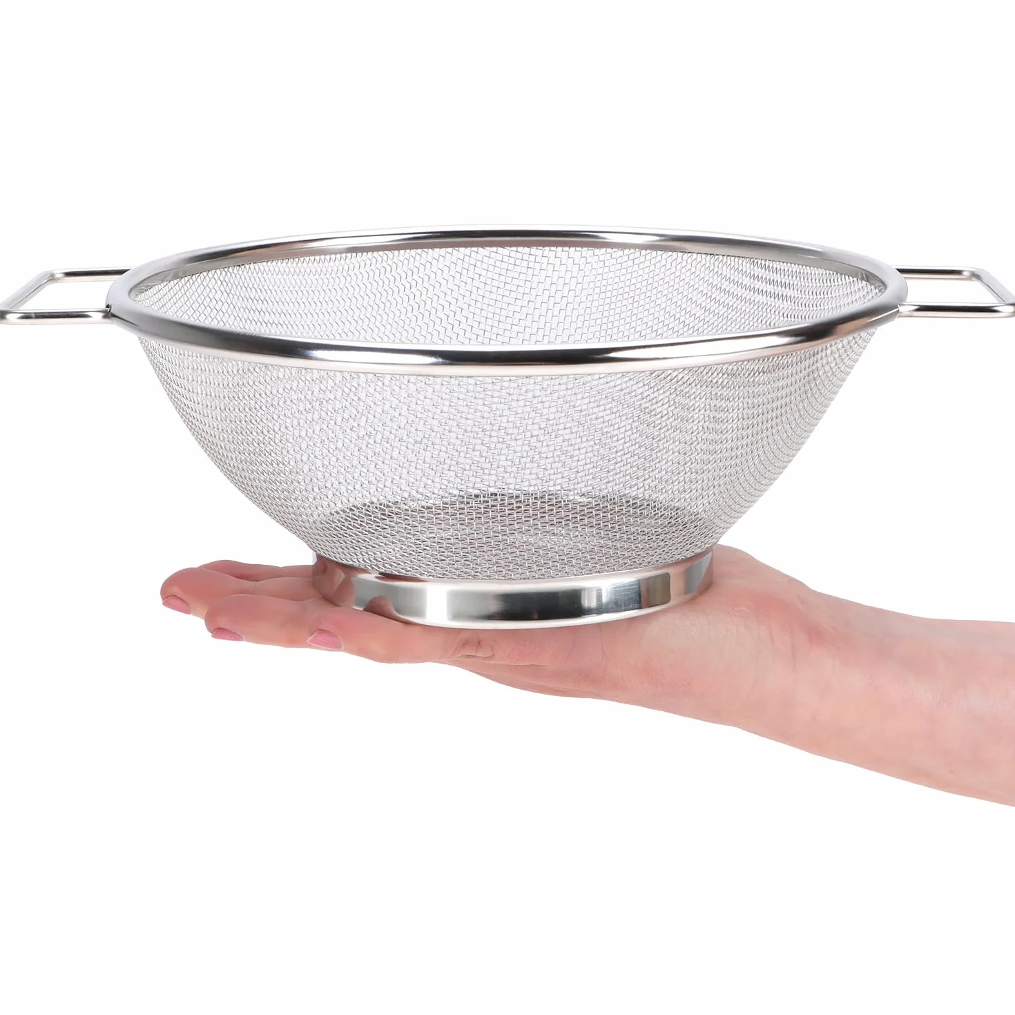 COM-FOUR® 2x durszlak ze stali nierdzewnej - Dwa sitka kuchenne tej samej wielkosci z uchwytami - Drobno perforowane do plukania i odcedzania makaronu, warzyw, owoców i salatki (02 sztuki - Ø20,5cm)