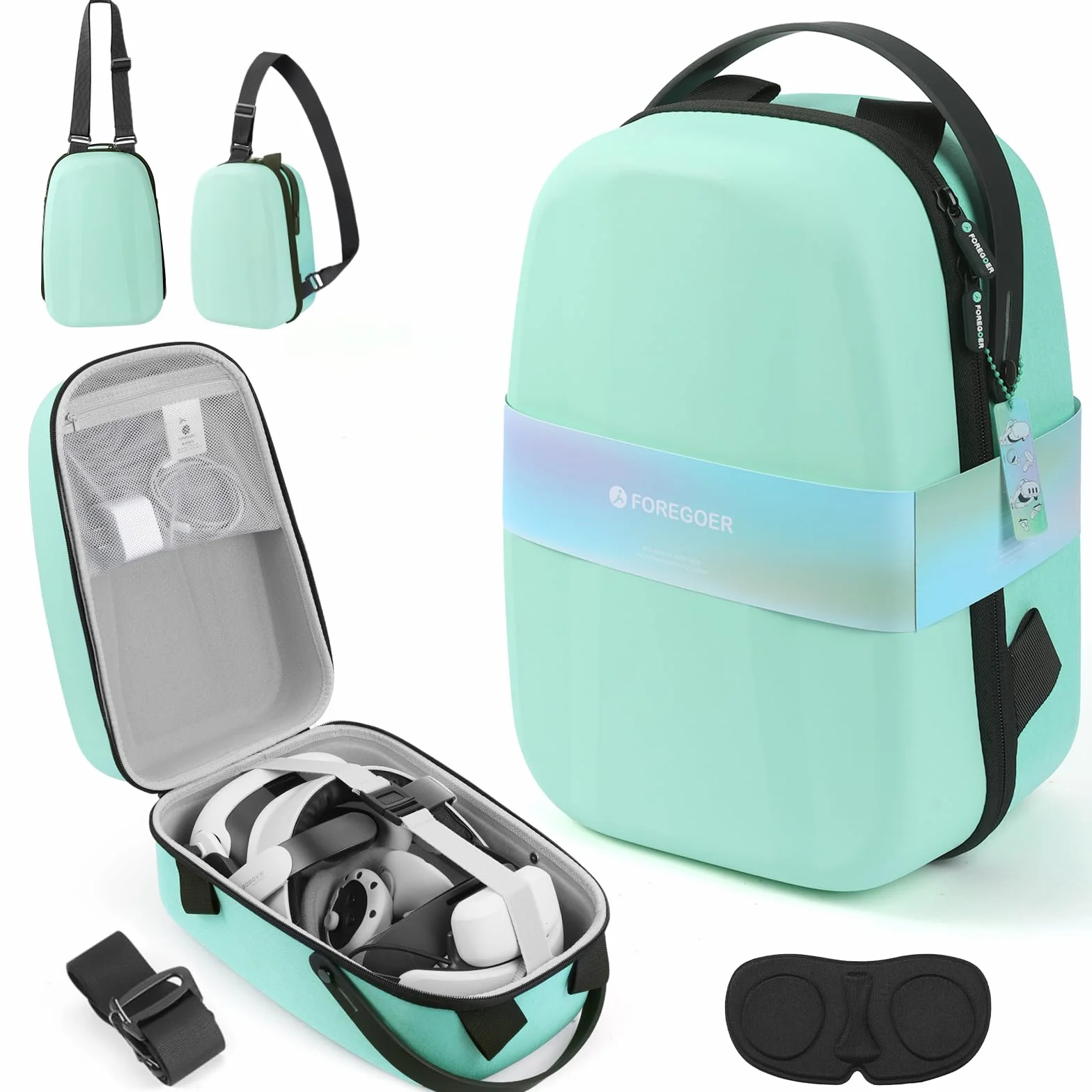 Twarda walizka transportowa kompatybilna z Meta Quest 3S/Quest 3/Oculus Quest 2, ZIELONY, L/For 3rd Head Strap, Moda