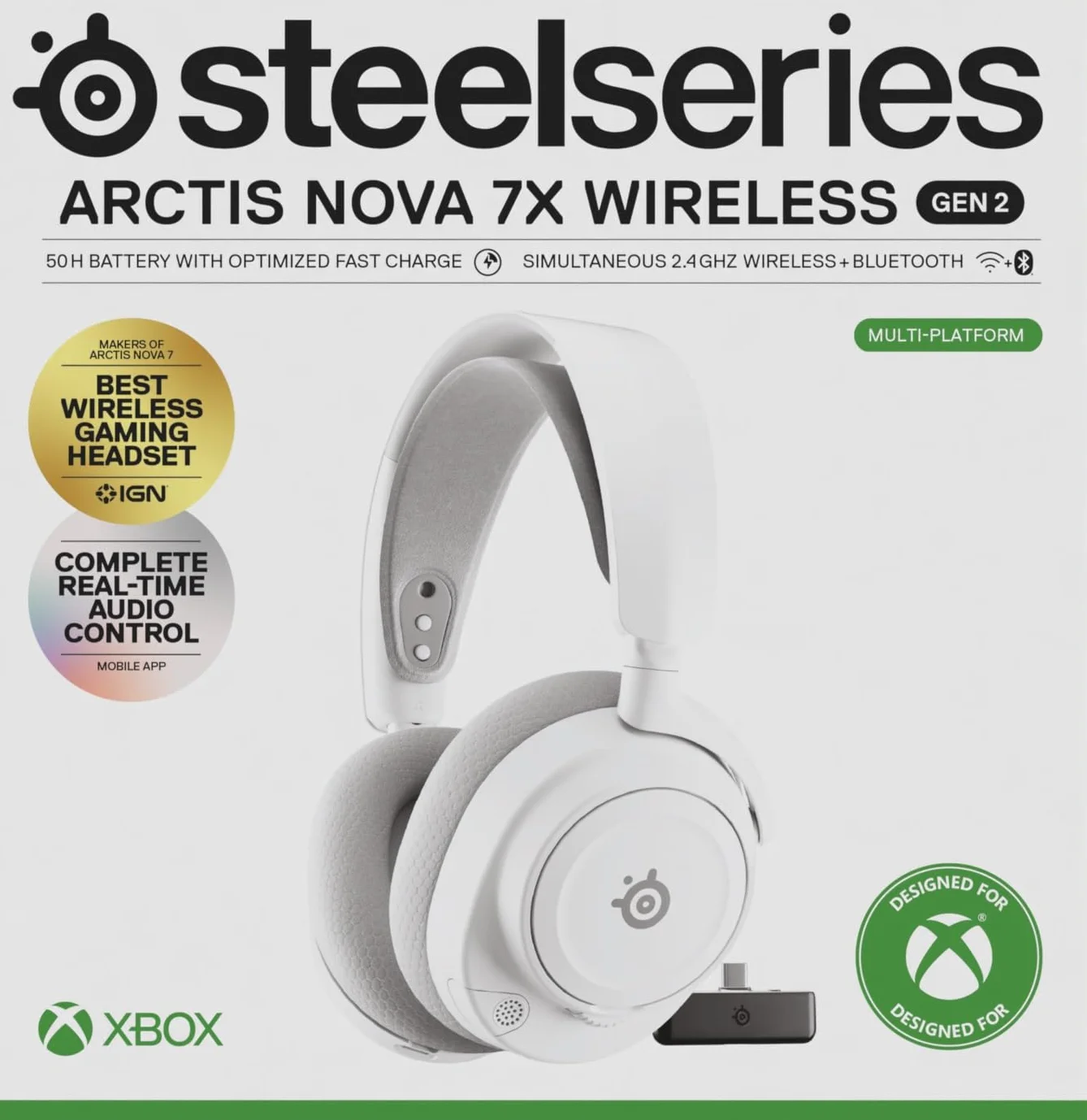 SteelSeries Arctis Nova 7X Wireless Gen 2 do gier -sterowanie aplikacją w czasie rzeczywistym - 50H + -przetworniki magnetyczne z magnesem neodymowym -miks 2,4 GHz/Bluetooth-Xbox,PS5,Switch 1/2,mobile