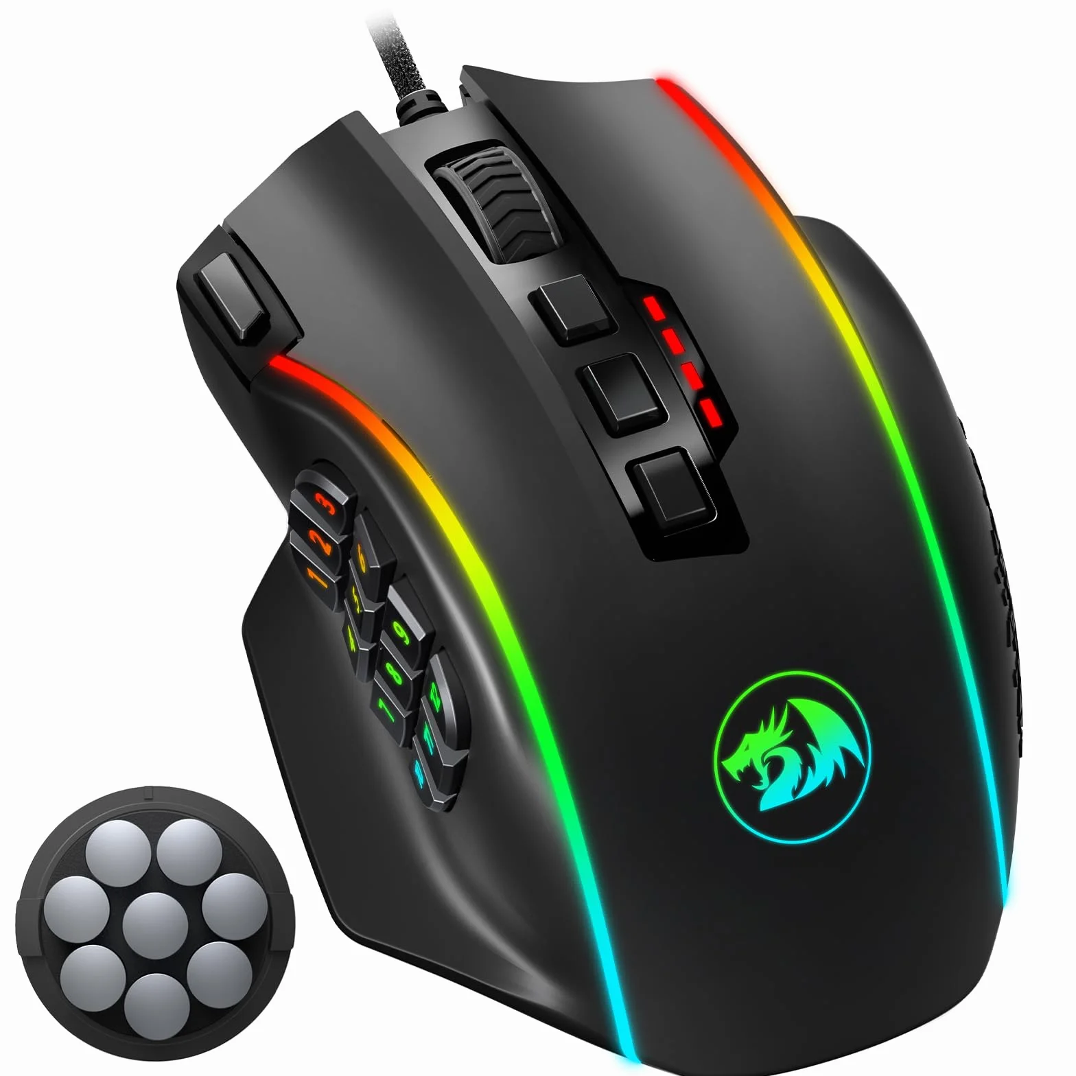 Redragon M901K MMO Gaming Mouse 16,000 DPI, 16 Programmable Buttons, RGB, 8x2.4g Weight Tuning, Black