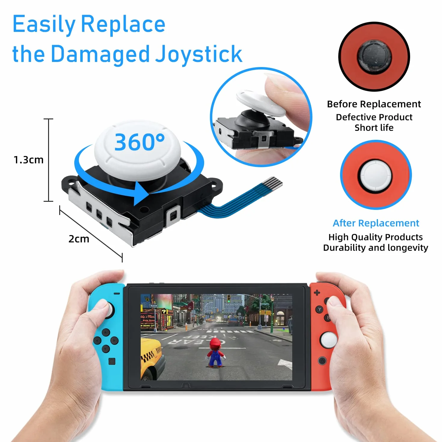 Mcbazel Joycon 3D analogowy joystick zamiennik z zestawem narzędzi naprawczych do przełącznika NS / przełącznika OLED Joy-Con/Switch Lite, biały