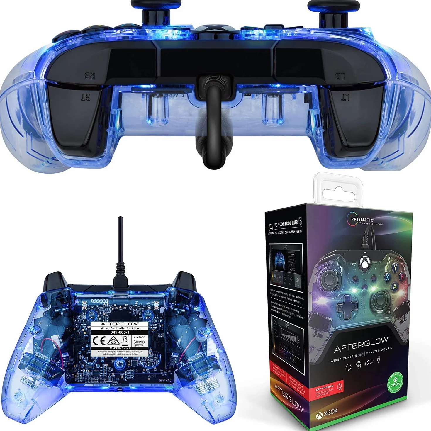 PDP Przewodowy kontroler gier Afterglow LED RGB Hue USB Sterowanie dźwiękiem Podwójny wibracyjny gamepad Xbox Series X|S Xbox One PC