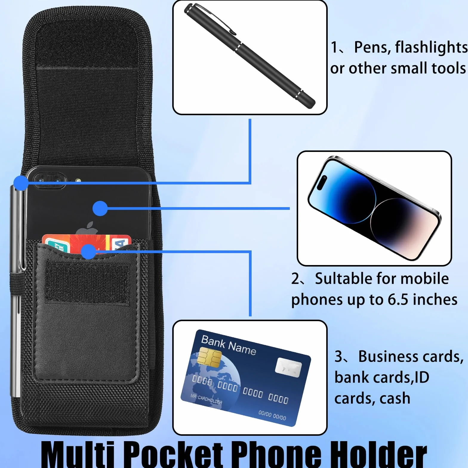 Kabura na pasek na telefon komórkowy, nylonowa obudowa, etui na telefon z pętlką, wytrzymałe etui do smartfonów 14.7-17.3 cm