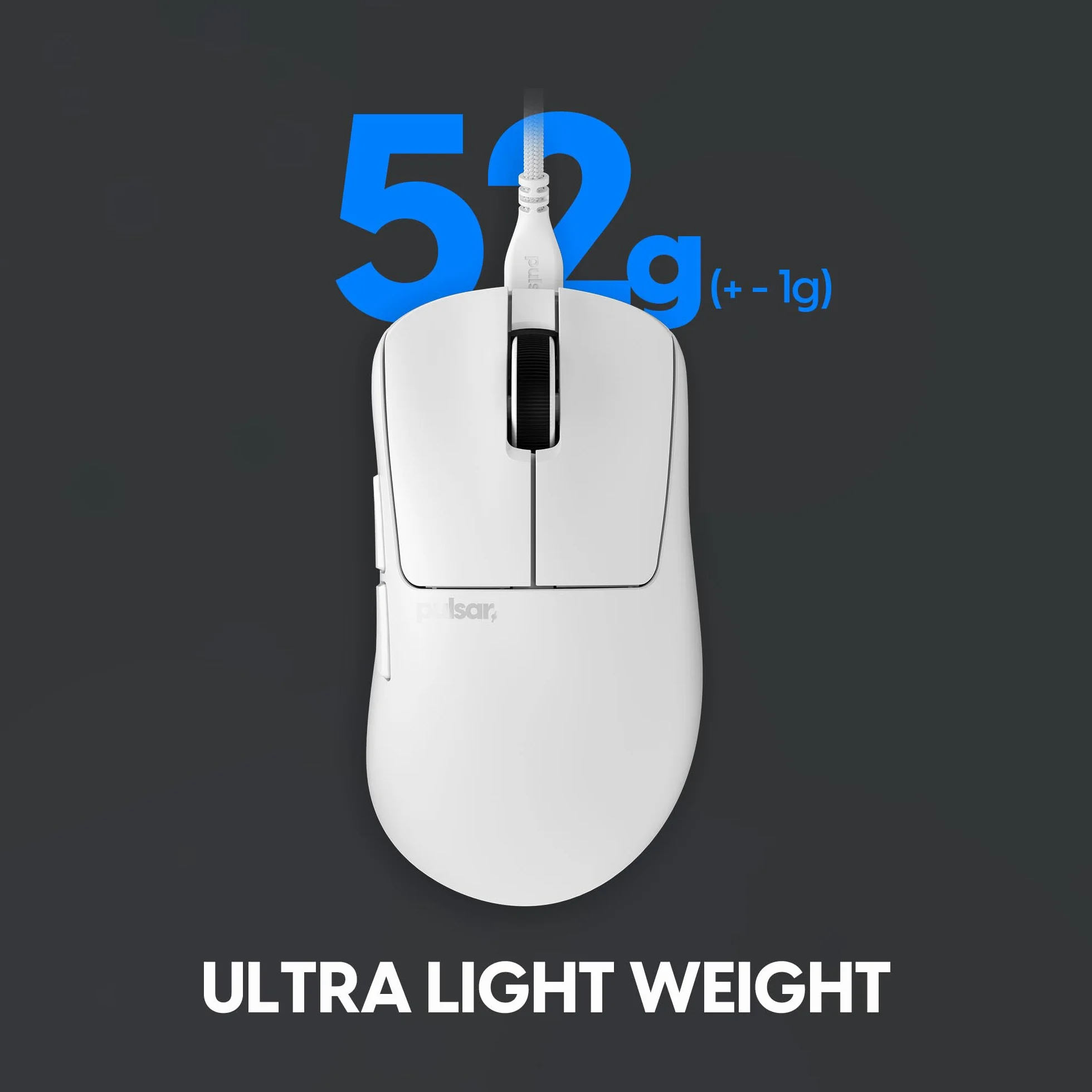 Pulsar Gaming Gears Xlite Przewodowa mysz do gier, ultralekka, 52 g, ergonomiczna, przełącznik optyczny, 26000 DPI, Motion Sync, czujnik PAW3395 (średnia, przewodowa, biała)