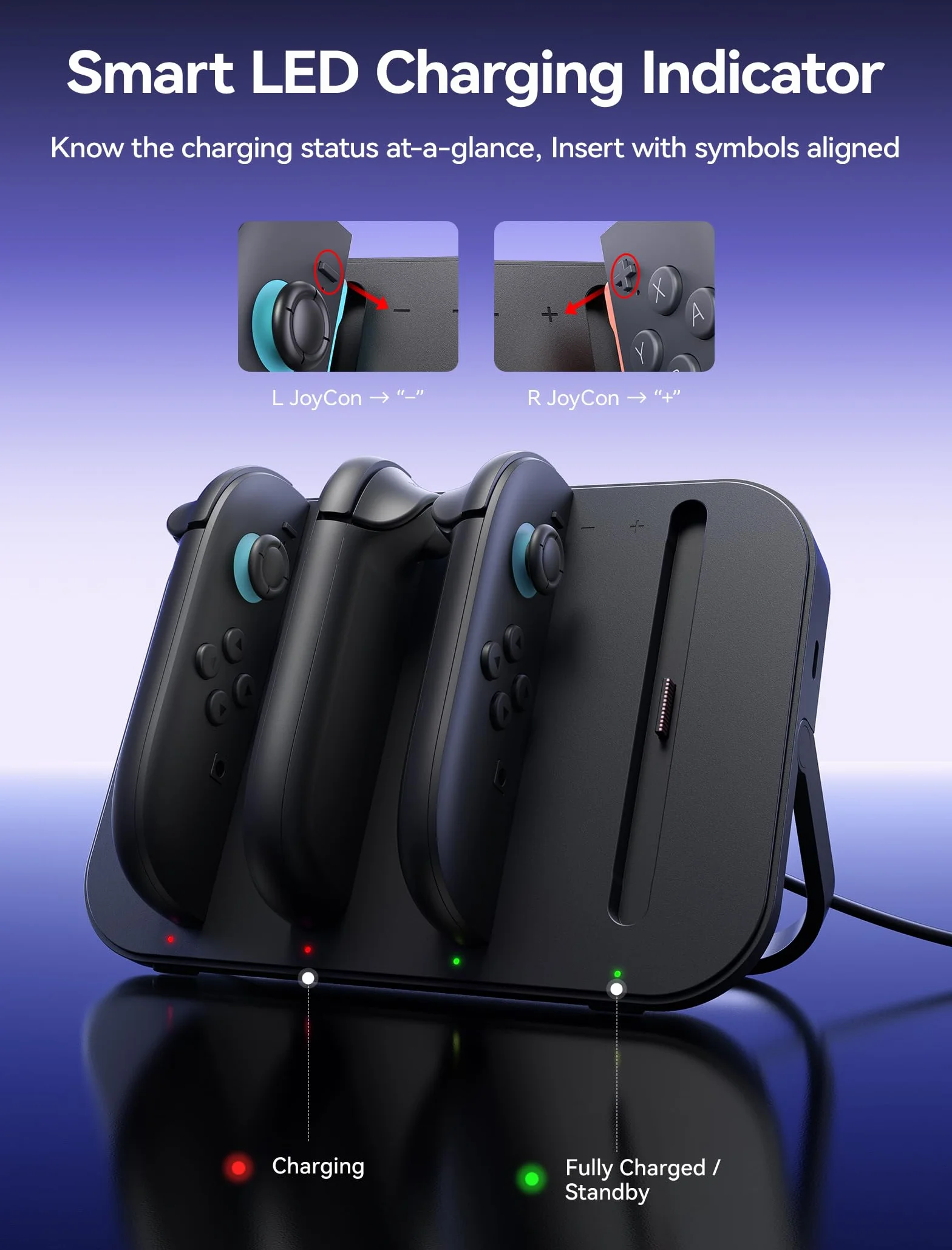 JSAUX Ładowarka kontrolera do Nintendo Switch 2 Joycon, magnetyczna stacja ładująca 4 w 1 z regulowanym stojakiem i wskaźnikiem LED, Switch 2 Joycon z kablem USB C 4,9 FT