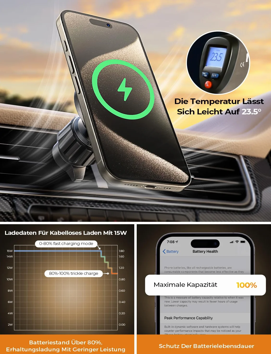 LISEN Magsafe uchwyt na ładowarkę samochodową bez ładowarki samochodowej Magsafe samochodowy telefon magnetyczna ładowarka bezprzewodowa 15 W dla iPhone 15 14 13 Pro Max Plus