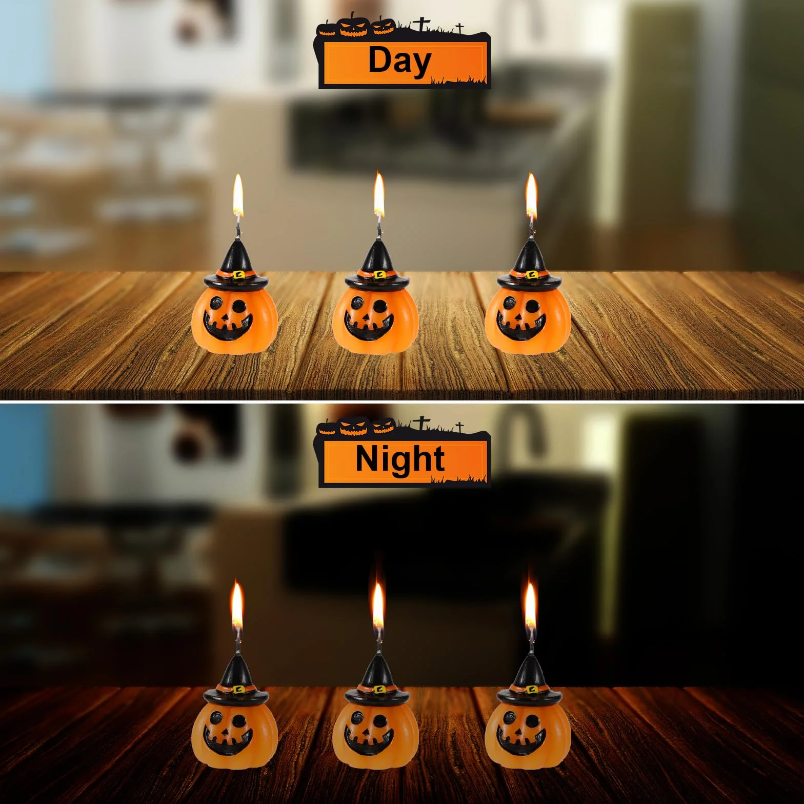 6 Szt. Swiece Dyniowe, Swiece na Halloween Slodkie Dynia Twarz Ducha z Kapeluszem Czarownicy Dekoracje na Wosk Mini Prezent Jesien Halloween Przyjecie Domowe Wystrój