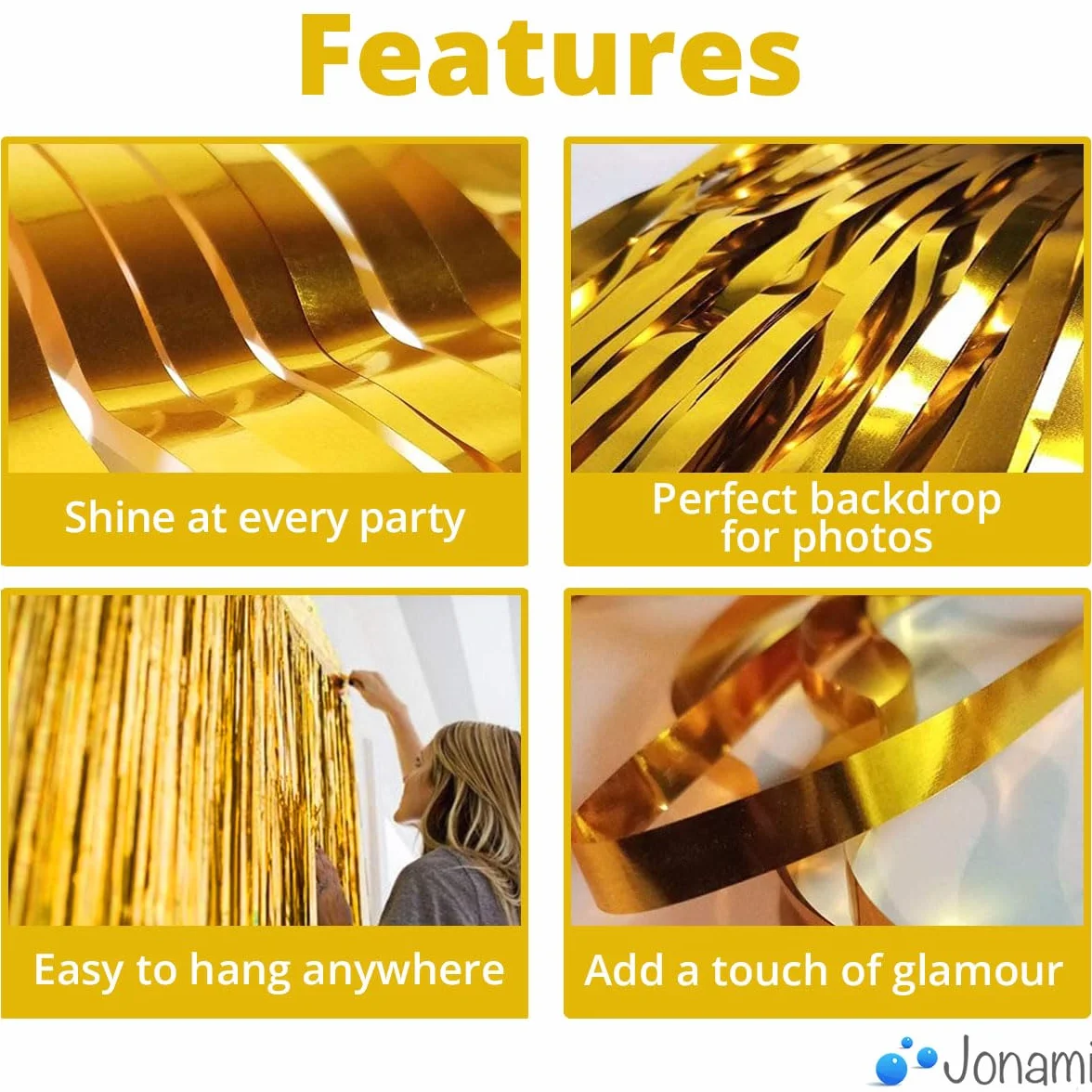 Gold Metallic Tinsel Curtain Party Backdrop 6 Pack Fringe Foil Decoration