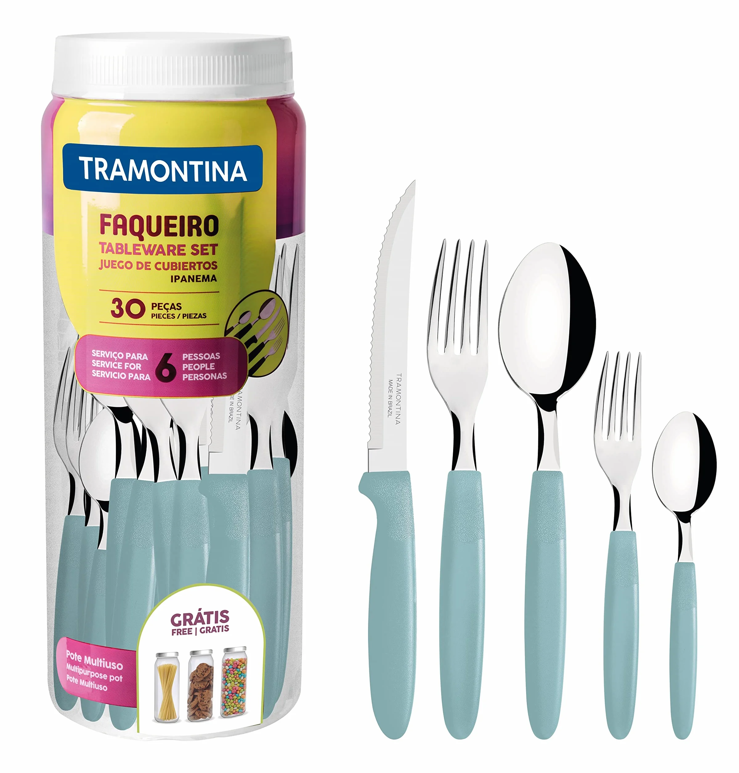Tramontina 23398-288 IPANEMA sztućce ze stali nierdzewnej, jasnoniebieski, 30-częściowy