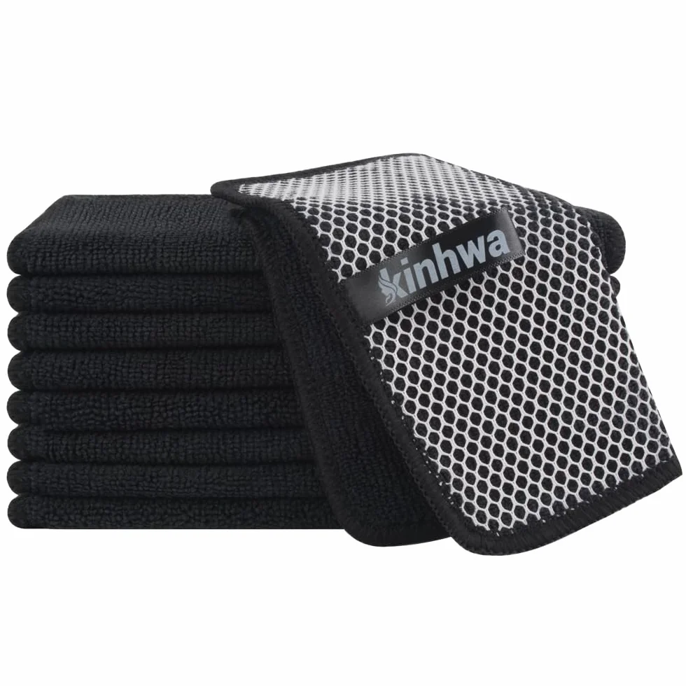 KinHwa Microfiber Dish Cloths Absorbent Quick Dry 7x7 inch 9 Pack Black
