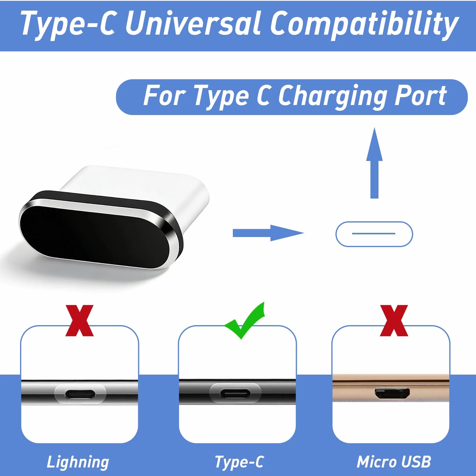 6 szt. wtyczka przeciwpyłowa USB C, osłona portu ładowania typu C, metalowe osłony, zatyczki, osłony, zatyczki, zatyczki do większości smartfonów