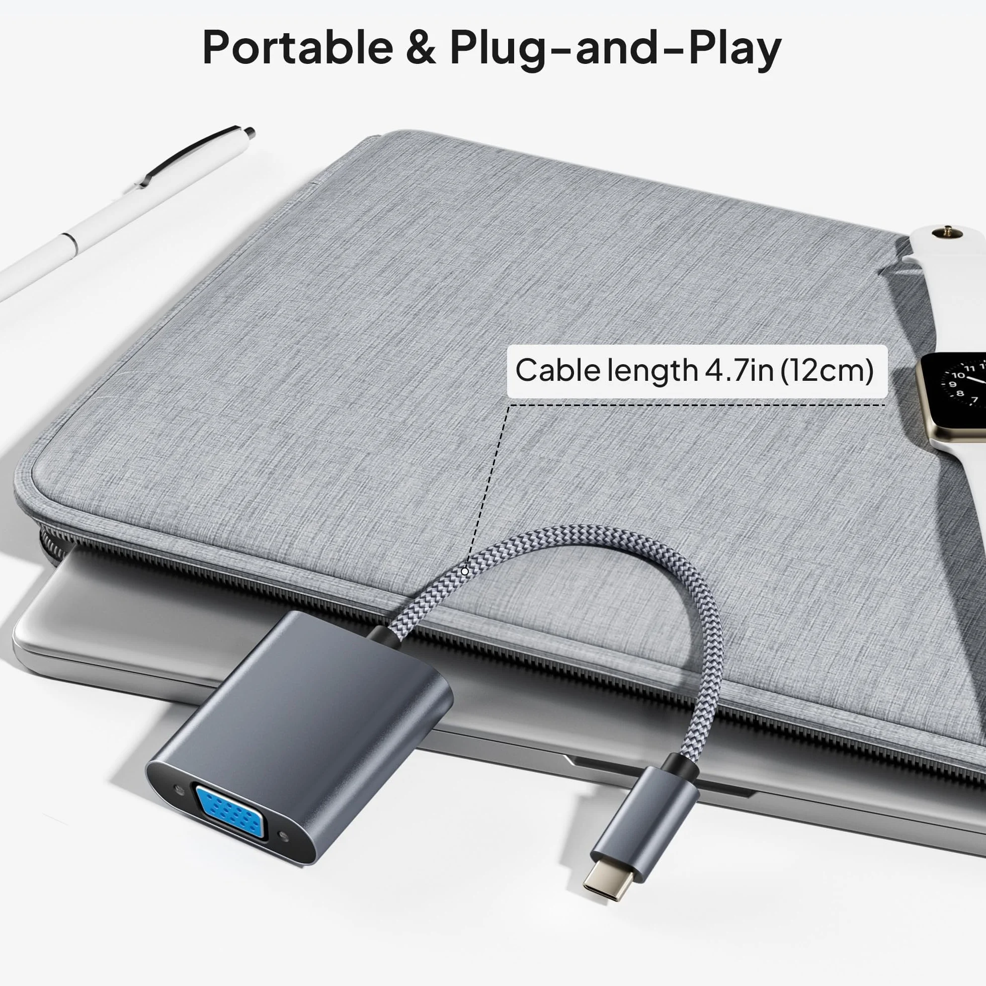 Elebase Adapter USB-C na VGA,Thunderbolt 3/4 Type C Męski na VGA Żeński – Konwerter dla iPhone 17/16/15 Pro Max, MacBook Air 2023, iPad, iMac, Samsung Galaxy S24/A54, Tab S9/S8, Dell XPS, Surface Go