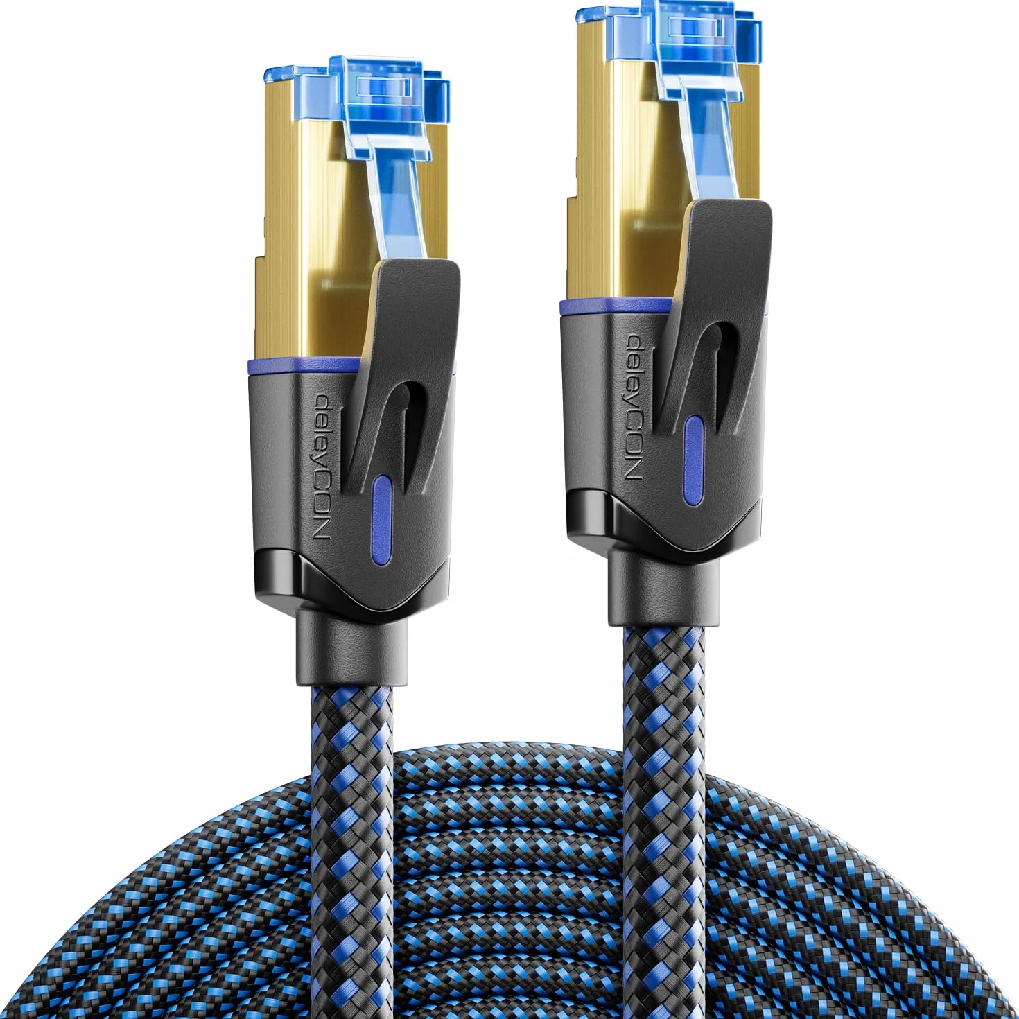 deleyCON 5m Kabel Sieciowy CAT 8 (40 Gbit/s, Nylon, 100% Miedź) S/FTP PIMF - Gigabit Ethernet Patchcord LAN - Wtyk RJ45 dla CAT8 CAT7 CAT6 PoE PS5 Router PC Laptop - Czarny