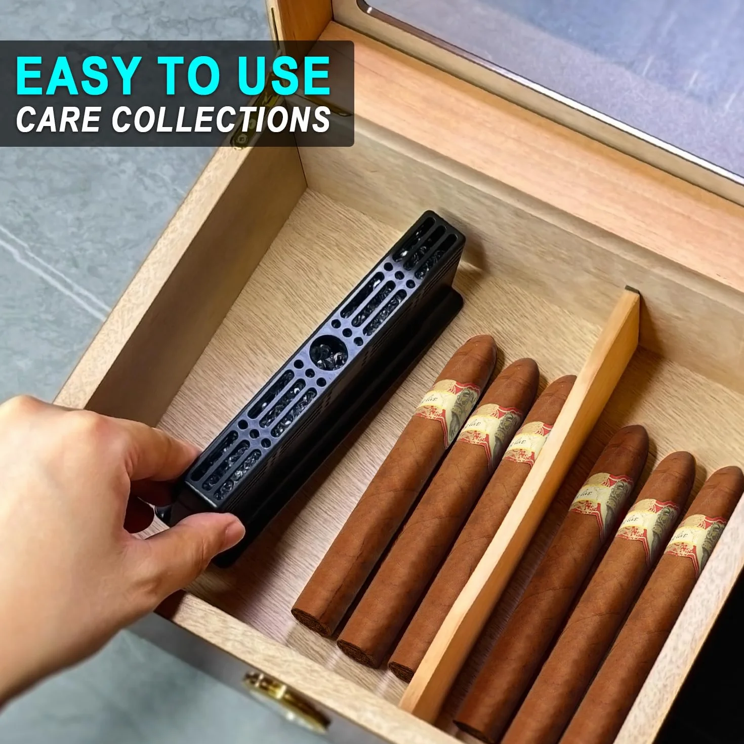 Humidor Nawilżacz Do Cygar 3-drożny System Nawilżania 70% Wilgotności Względnej 1-100 Cygar