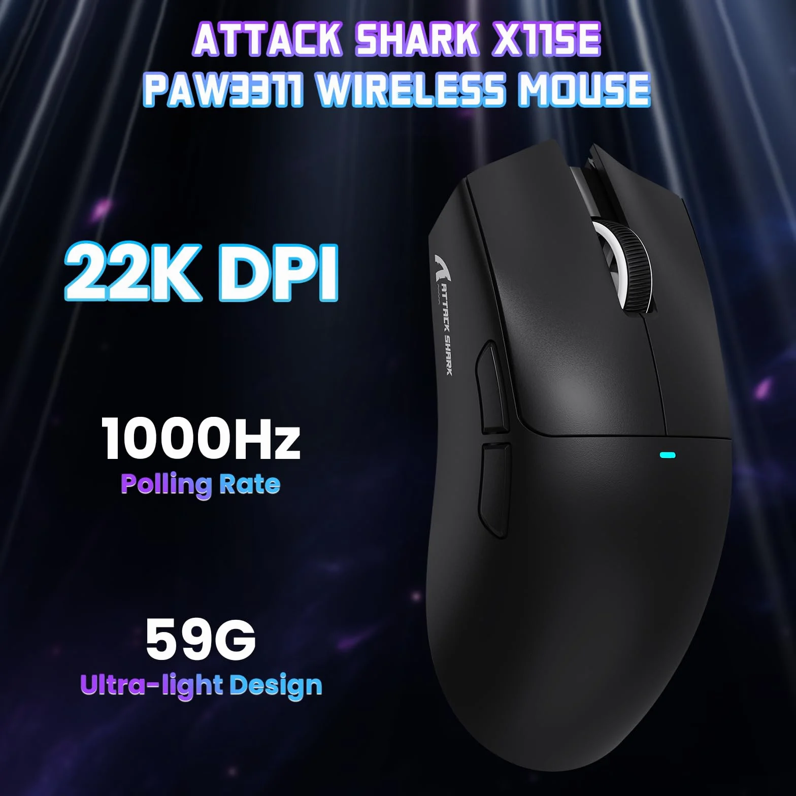 ATTACK SHARK X11 SE Bezprzewodowa Mysz Gamingowa, PixArt PAW3311, 22000 DPI, 65h Baterii, Czarny
