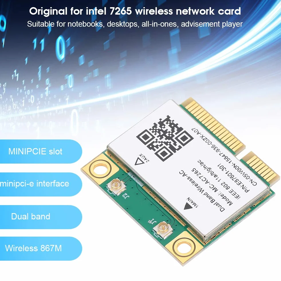 Fdit Sieciowa karta Bluetooth, dwuzakresowy bezprzewodowy adapter WiFi AC 7265, 2,4 G 300 Mb/s/5G 867 Mbps High Speed Bluetooth 4.2, 802.11a/b/g/n/AC PCI-E Half Mini Card