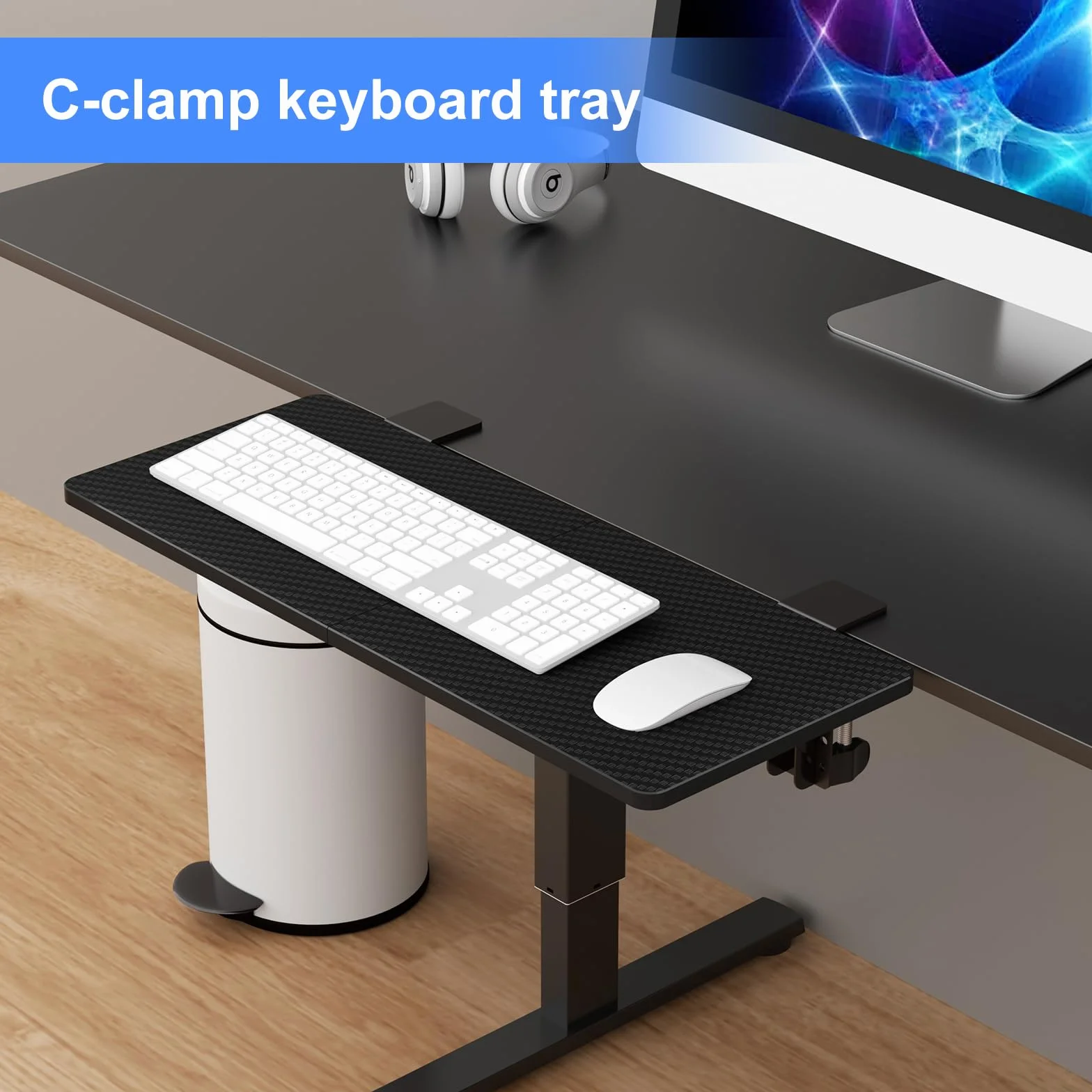 suptek Platforma przedłużająca biurko, Ergonomiczna półka na biurko, Przedłużenie biurka z zaciskiem 240 x 600 mm, Składana platforma z półką na klawiaturę, Nadaje się do biur, DSF3L