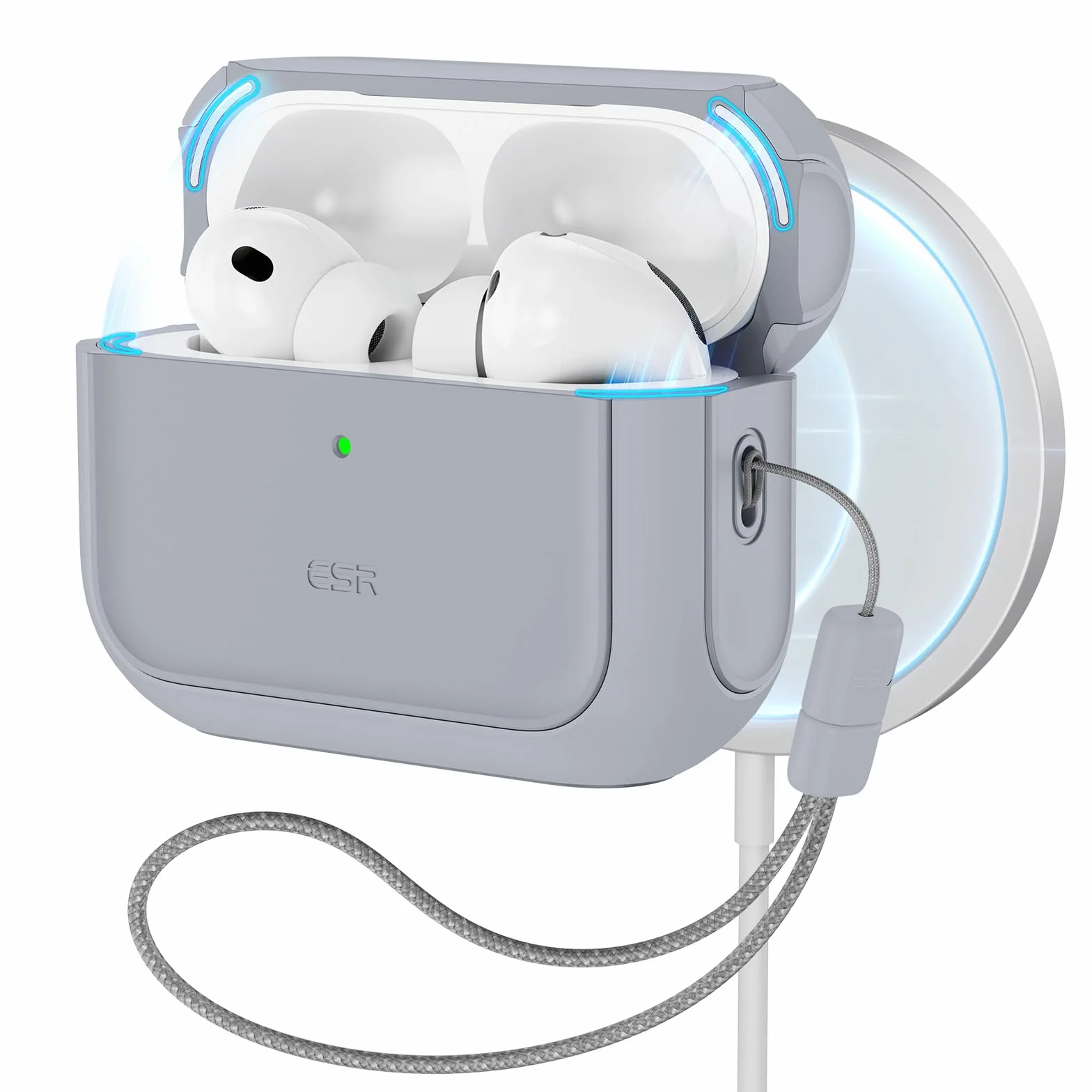 ESR Etui do AirPods Pro 3, kompatybilne z AirPods Pro 3. generacji (2025), kompatybilne z MagSafe, etui z pełną ochroną z rzepem, szare