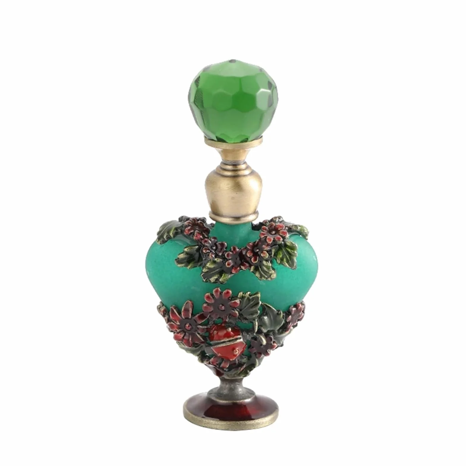 Butelka na perfumy w stylu vintage, Zielony pusty 5ml Vintage Emerald Frosted Glass Rzeźbiony kwiat Gem Cap Wkładany olejek eteryczny Ręcznie robiony przyrząd kosmetyczny