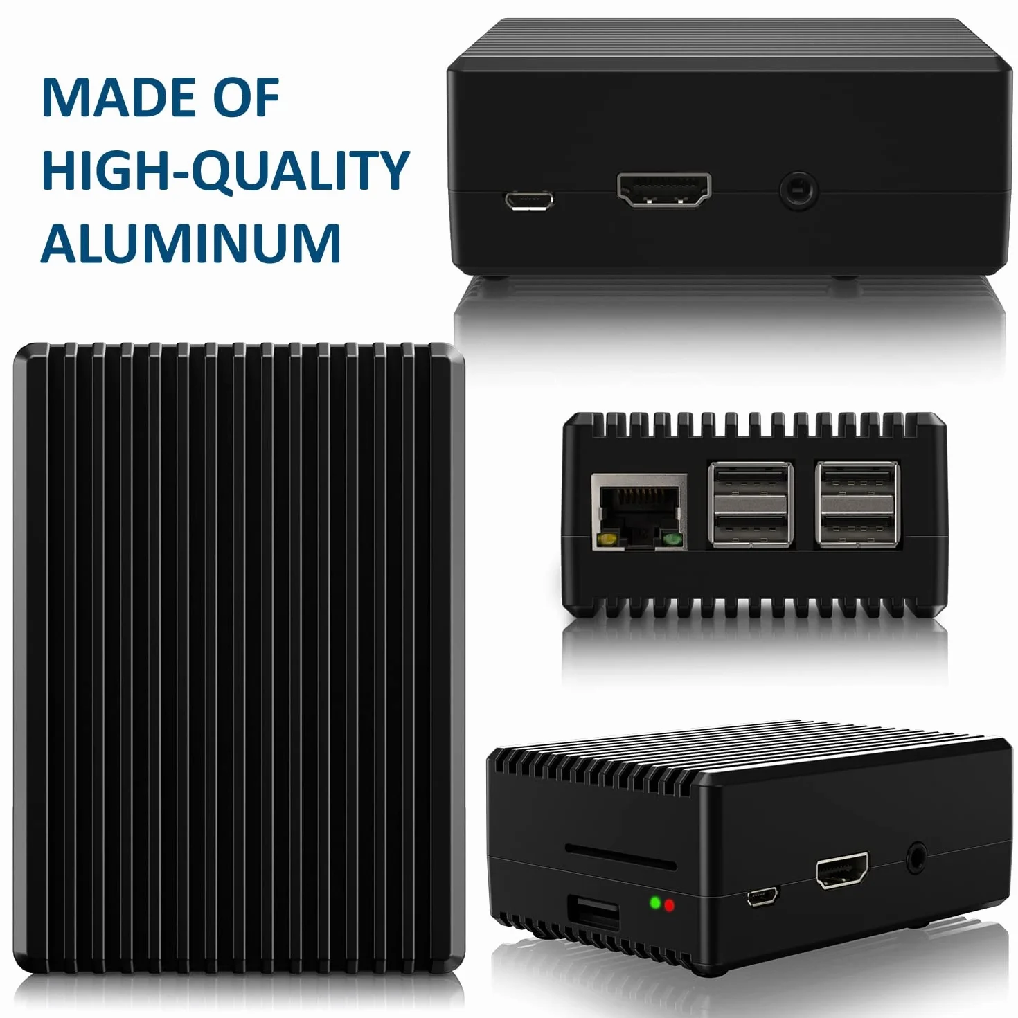 Miuzei Obudowa Raspberry Pi 3 B+ z zasilaczem sieciowym, aluminiowa, pasywna obudowa chłodząca z adapterem micro 5,1 V 3 A