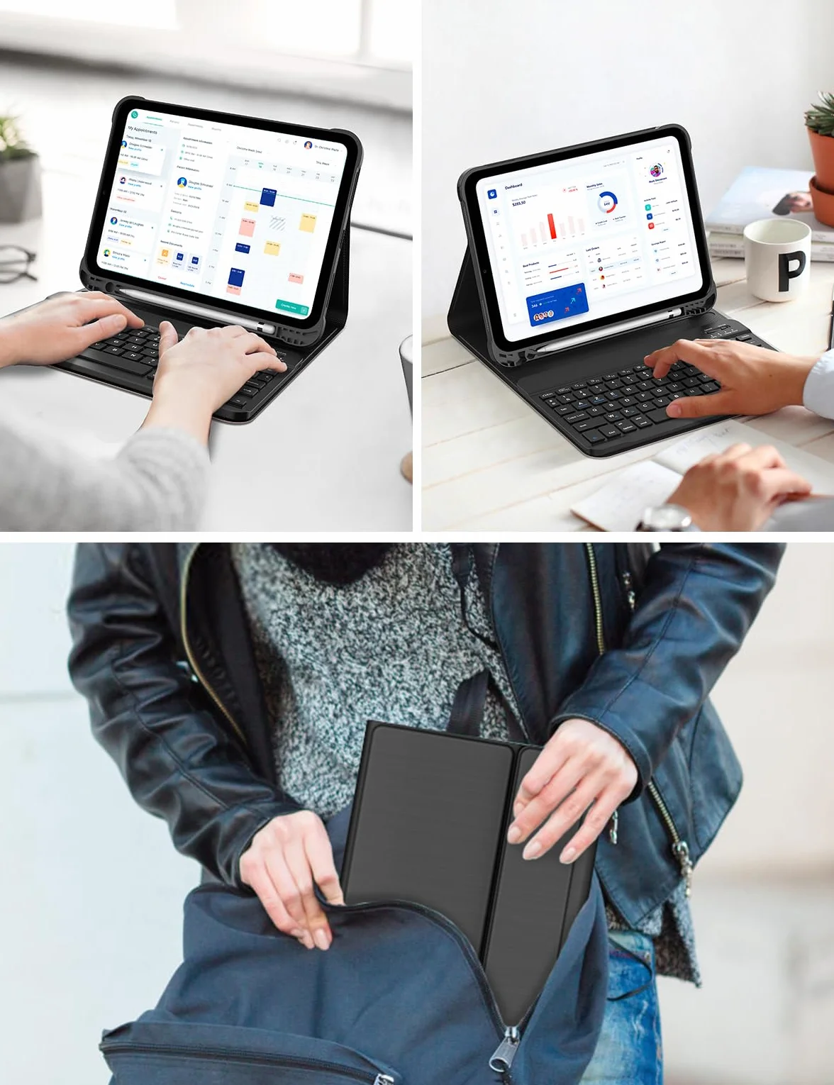 FOGARI Klawiatura do iPada 10/11 generacji 2022/2025, AZERTY bezprzewodowa klawiatura Bluetooth, etui z uchwytem na ołówki do iPada 10 generacji/A16 (10,9 cala), czarna