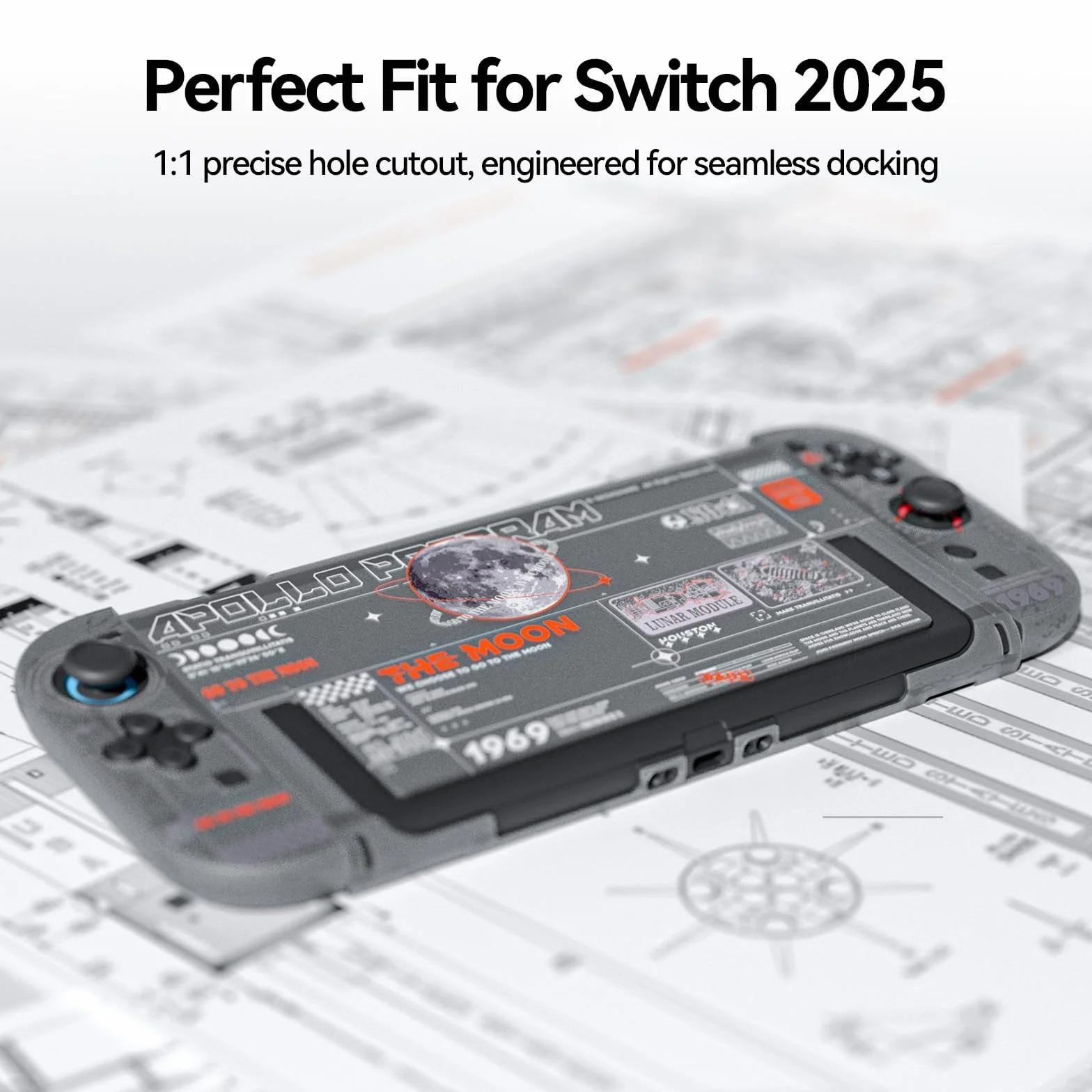 GeekShare Twarde etui kompatybilne z Switch 2 (2025), przezroczysta obudowa ochronna przeciw zarysowaniu kompatybilna z Switch 2 z odpinanym uchwytem JC, The Moon
