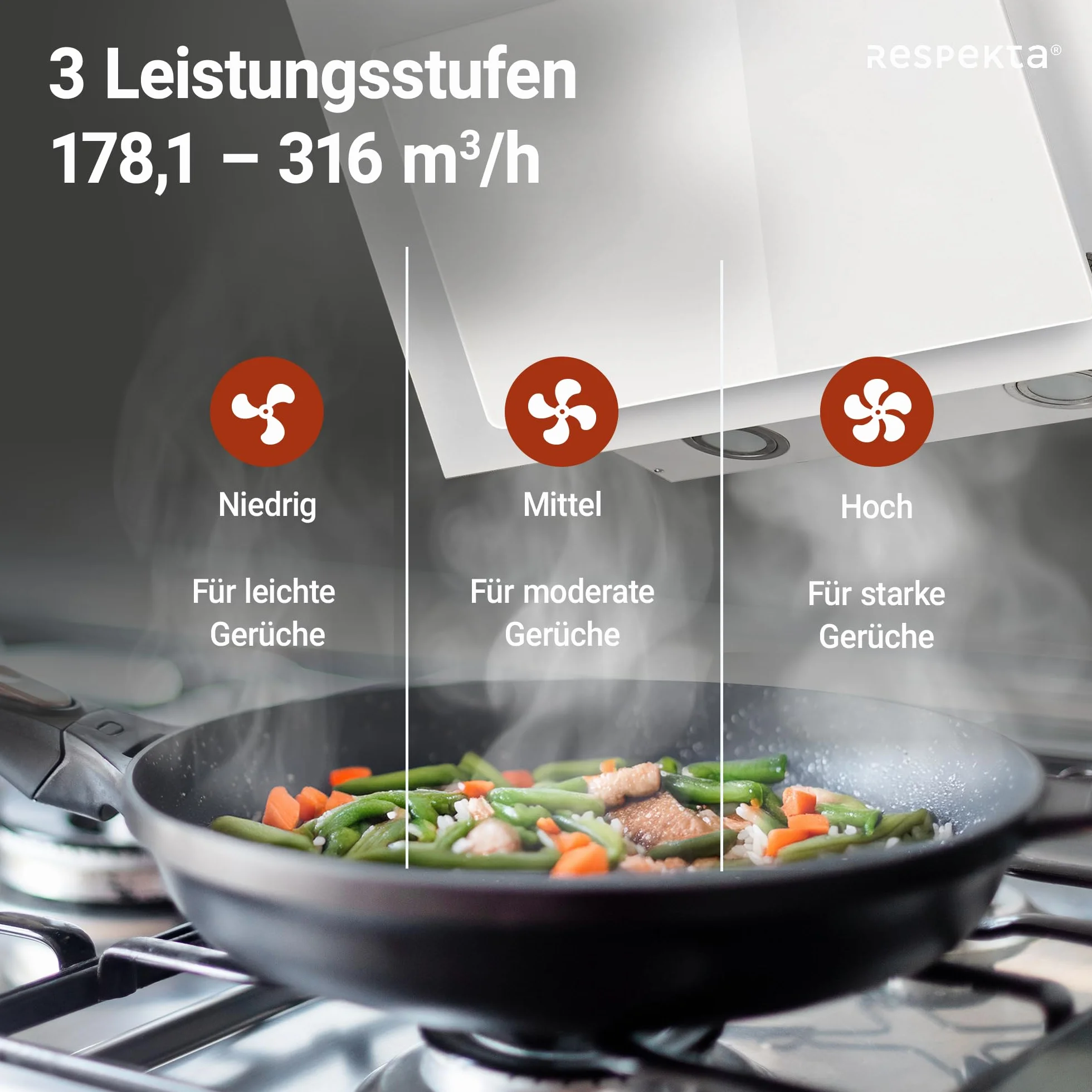 Respekta Okap kuchenny kominowy 60 cm CH33060WB 51-64 dB